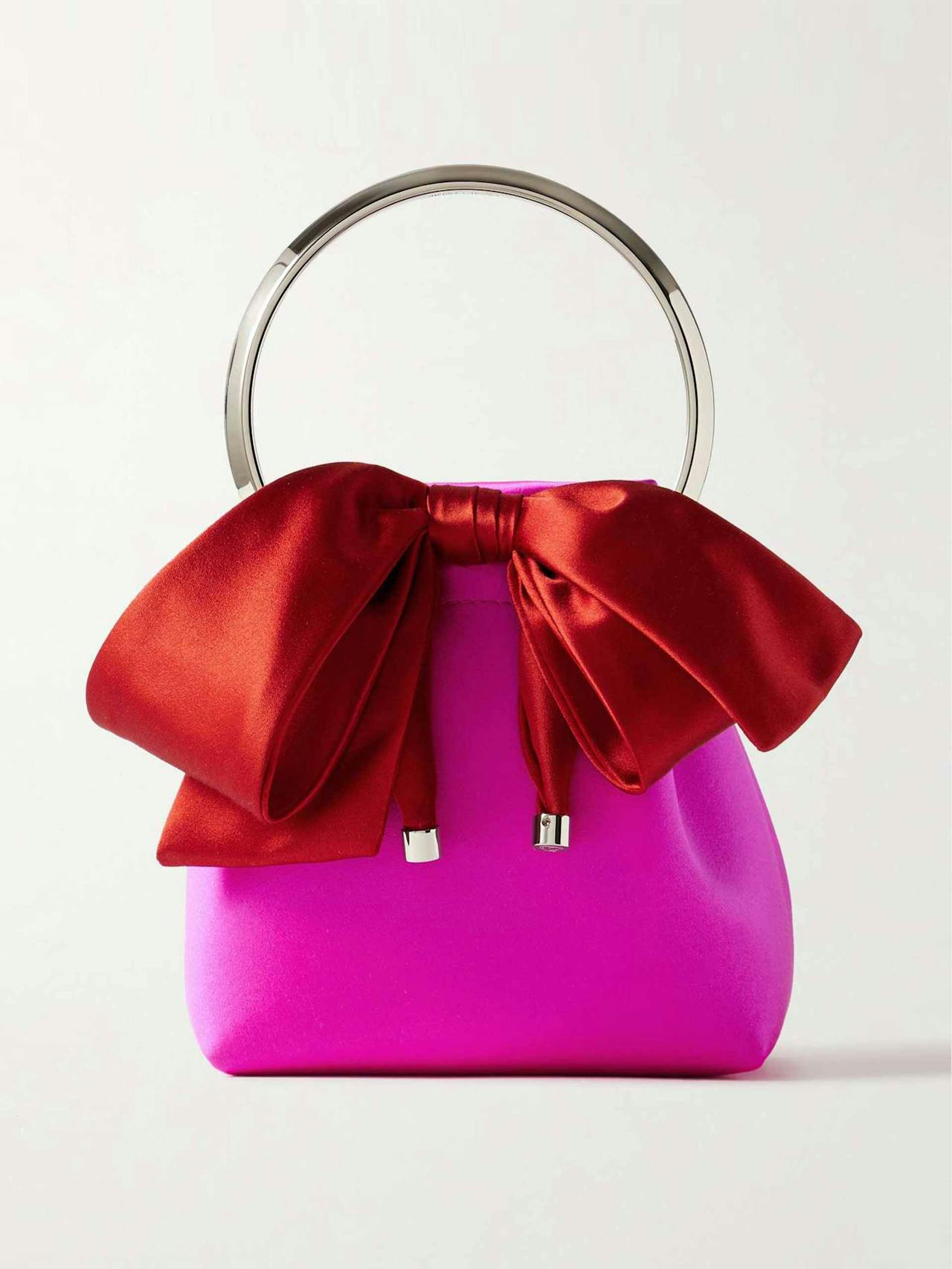 Bon Bon bow-embellished two-tone satin bucket bag