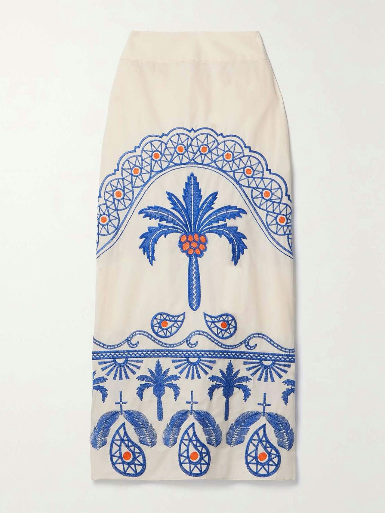 Nature Walk embroidered cotton-blend midi skirt