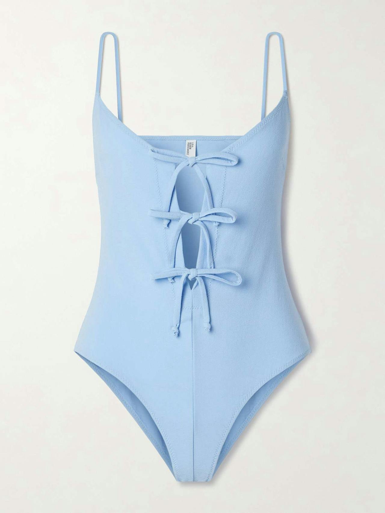 Tie-detailed crepe swimsuit