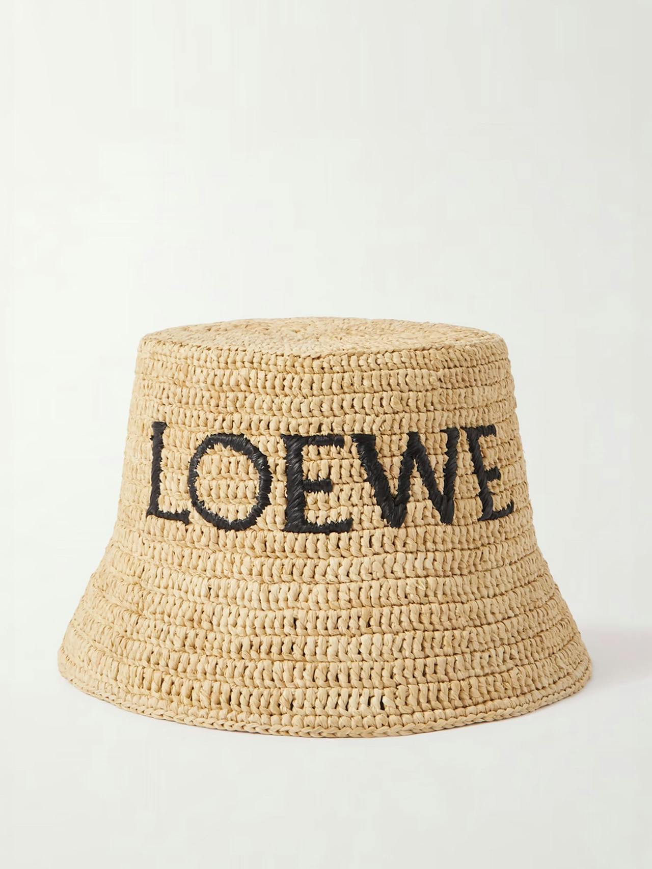 Logo-embroidered raffia-blend bucket hat