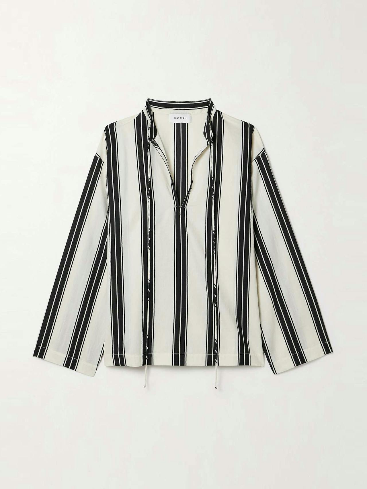 Striped organic cotton-blend tunic