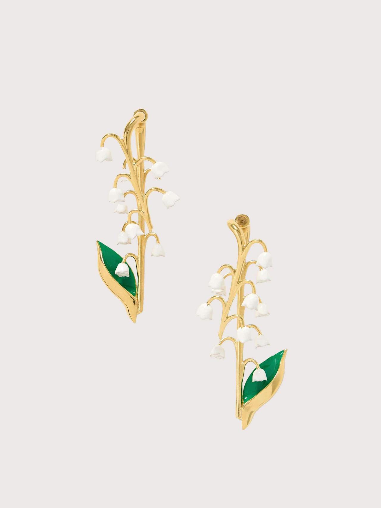 Lily of the Valley gold-tone enamel earrings