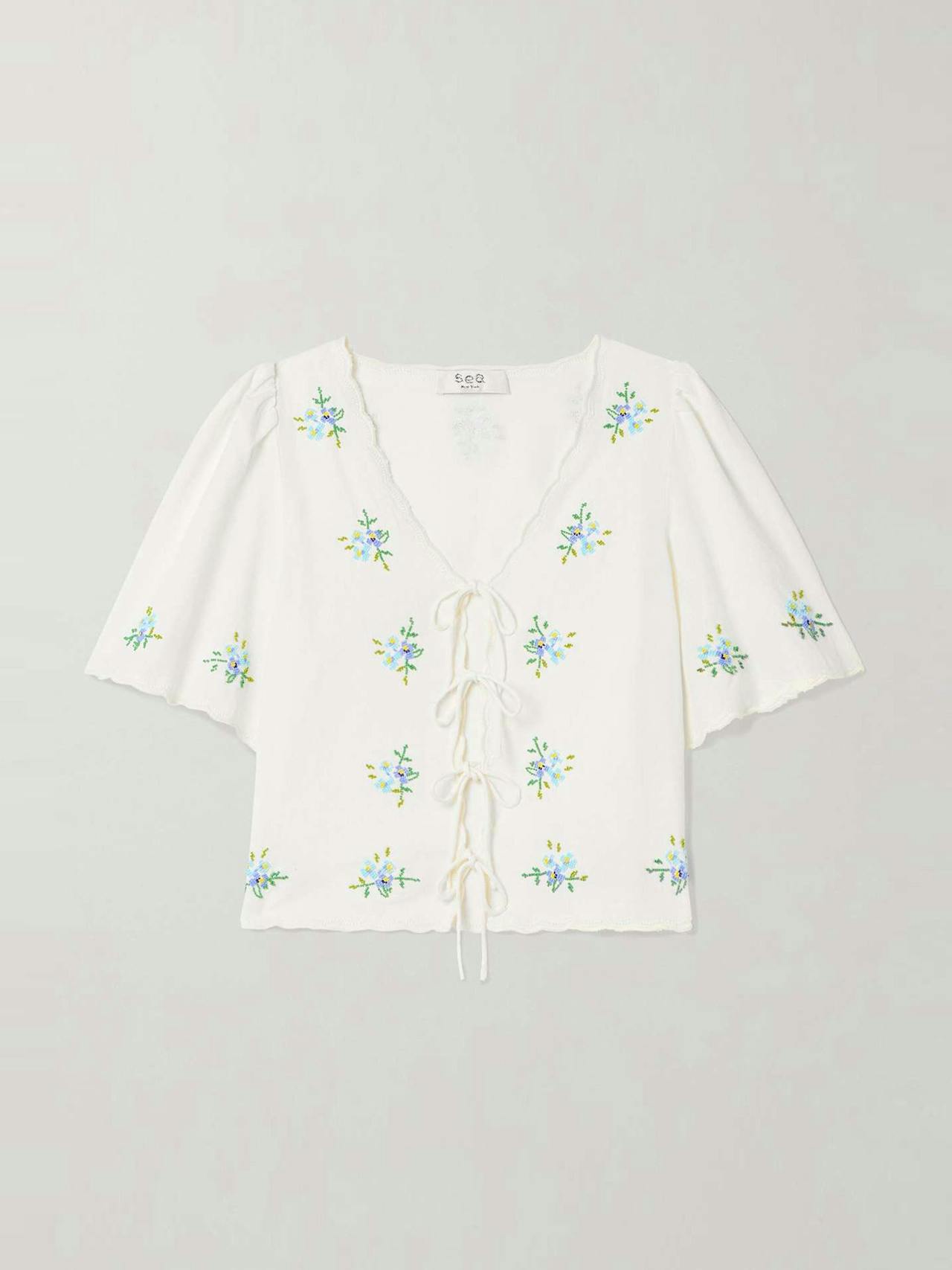 Tania embroidered embellished cotton-blend voile shirt