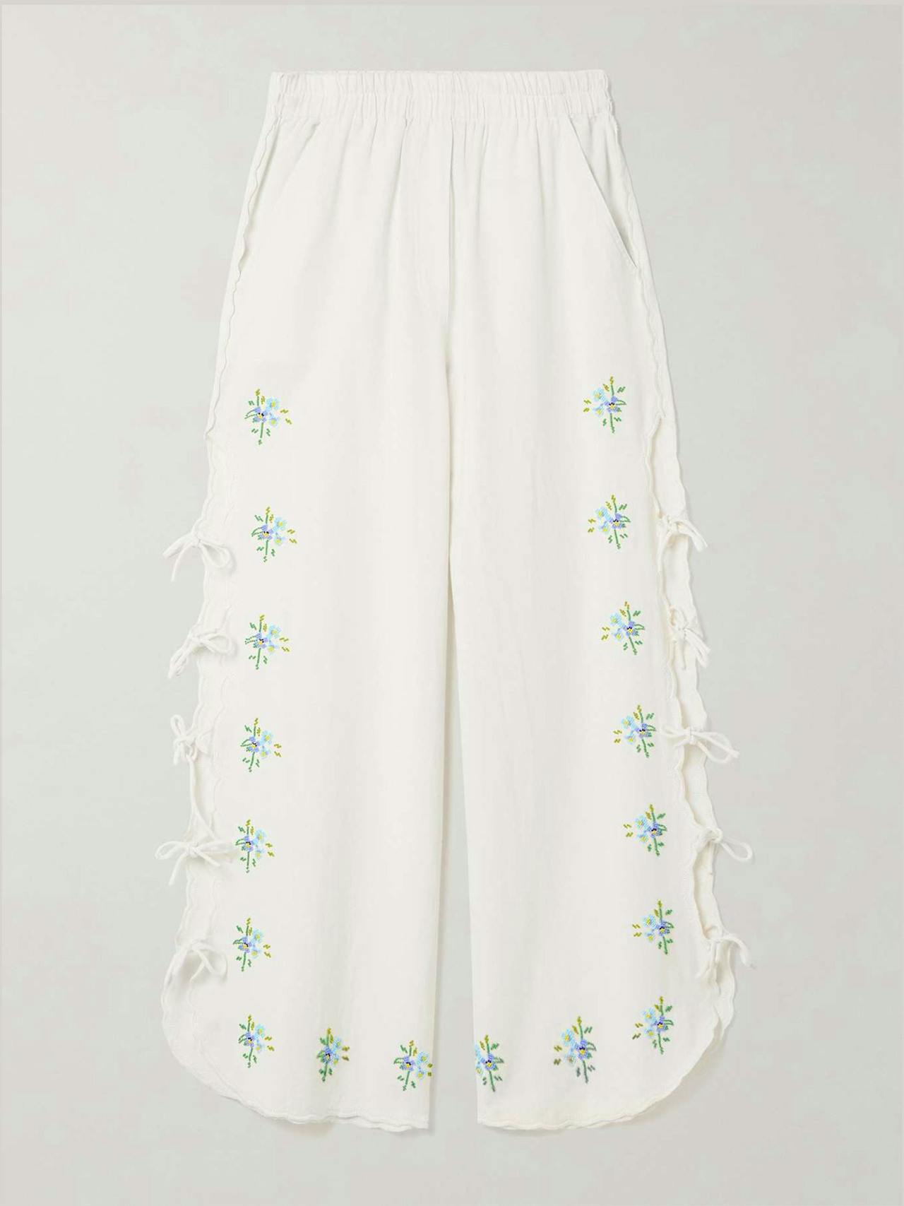 Tania cutout embellished cotton-blend voile wide-leg pants