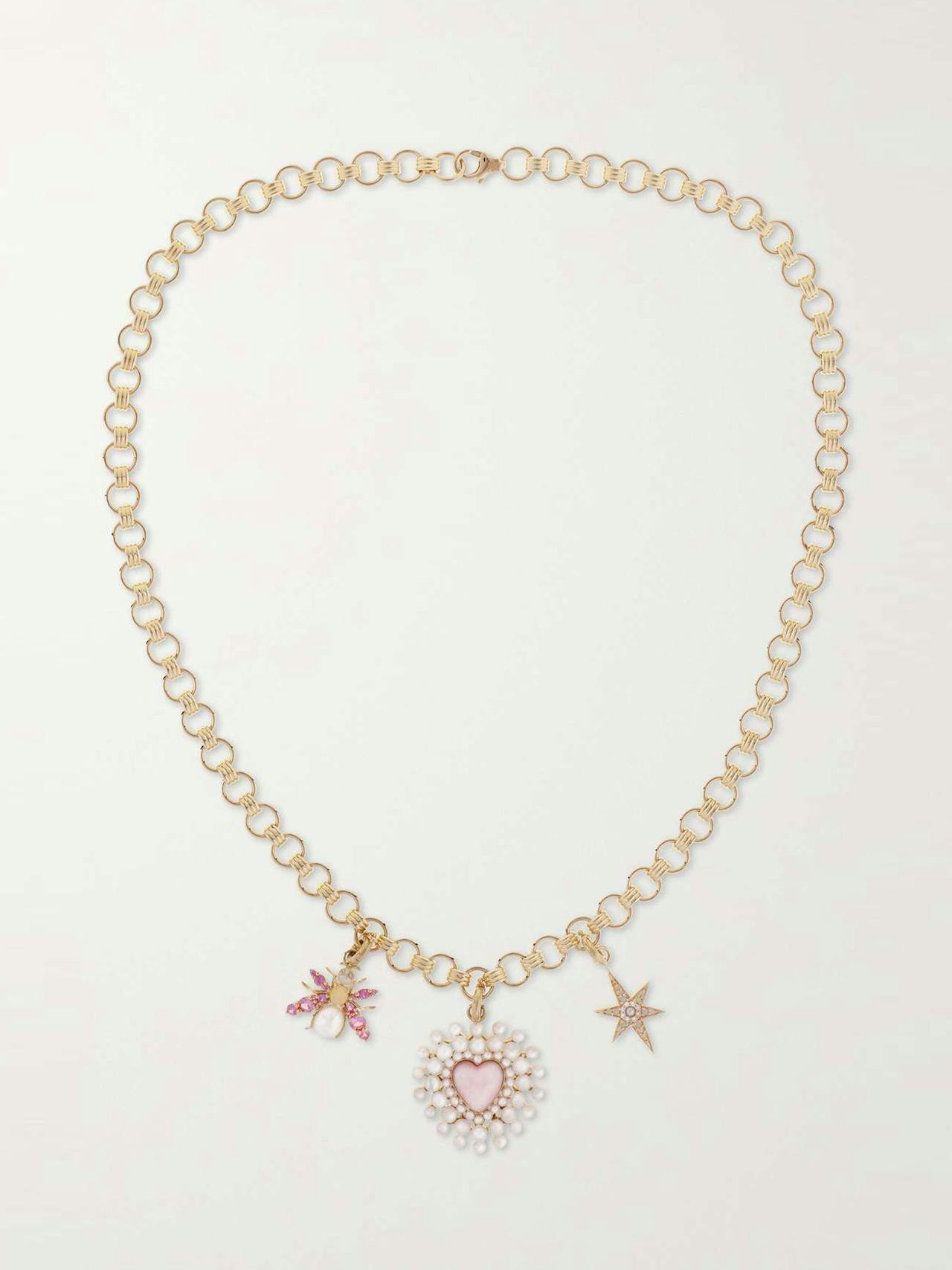 14-karat gold, enamel and multi-stone necklace