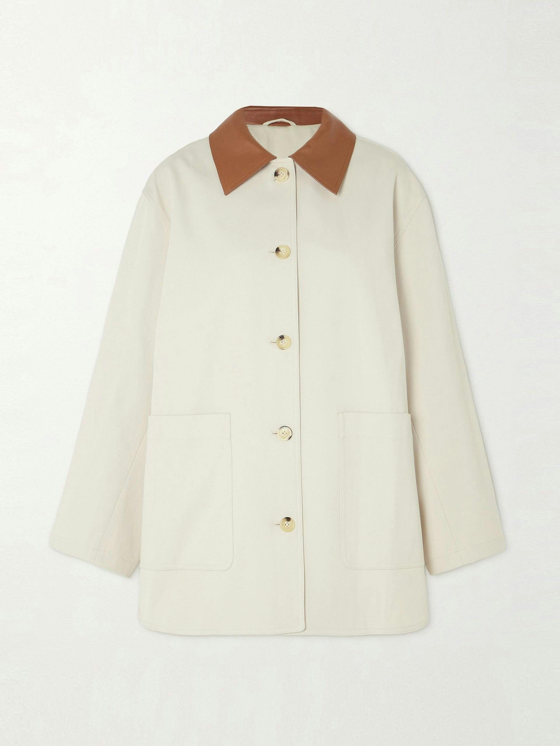 Leather-trimmed organic cotton jacket