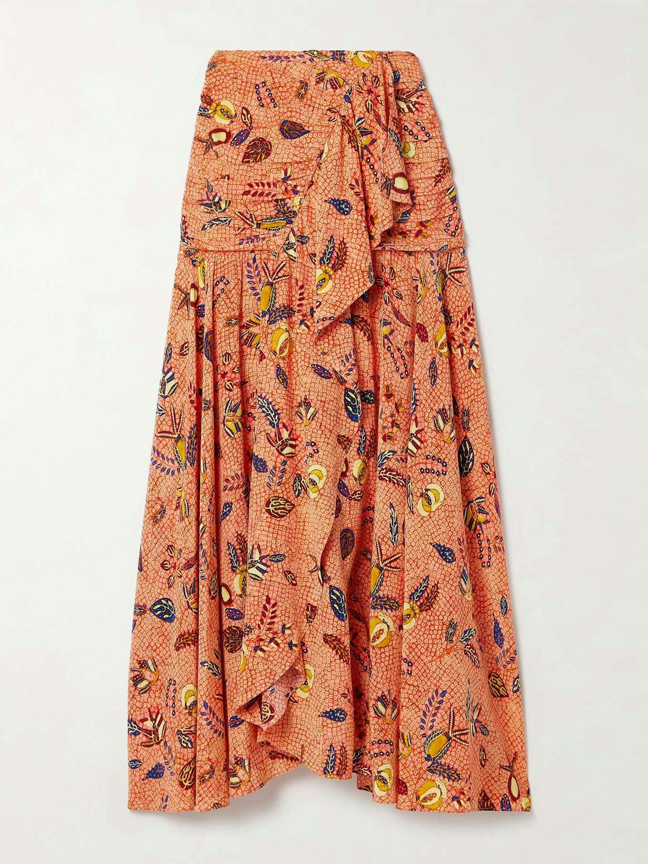 Georgina ruffled printed silk crepe de chine maxi skirt