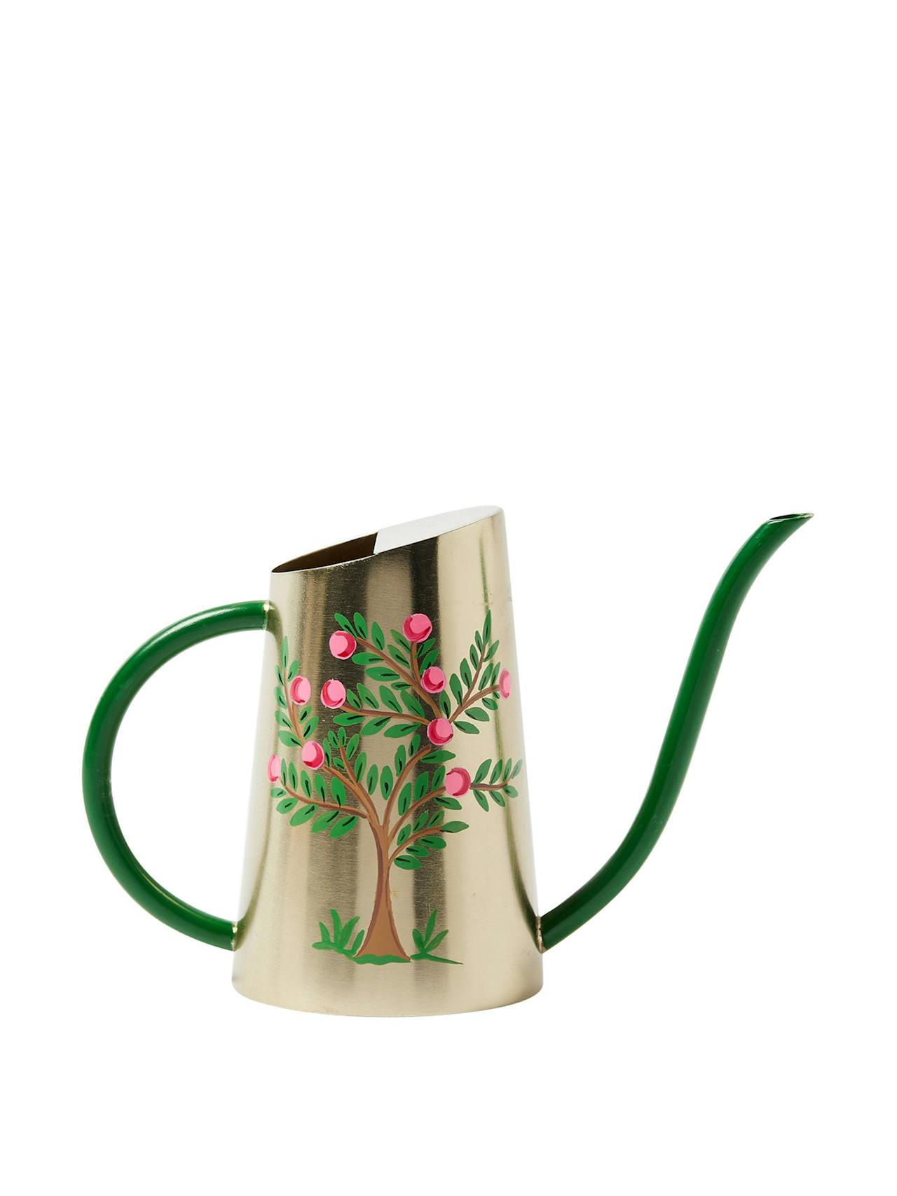 Painted tree gold metal watering can