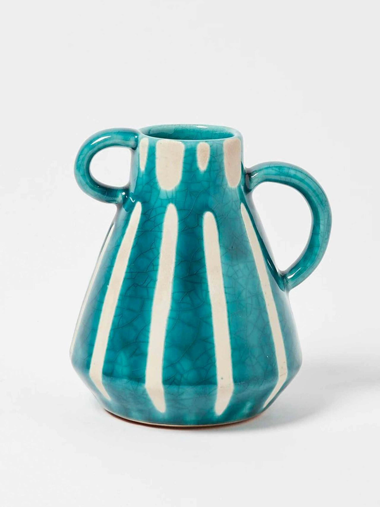 Kairi stripe blue ceramic bud vase