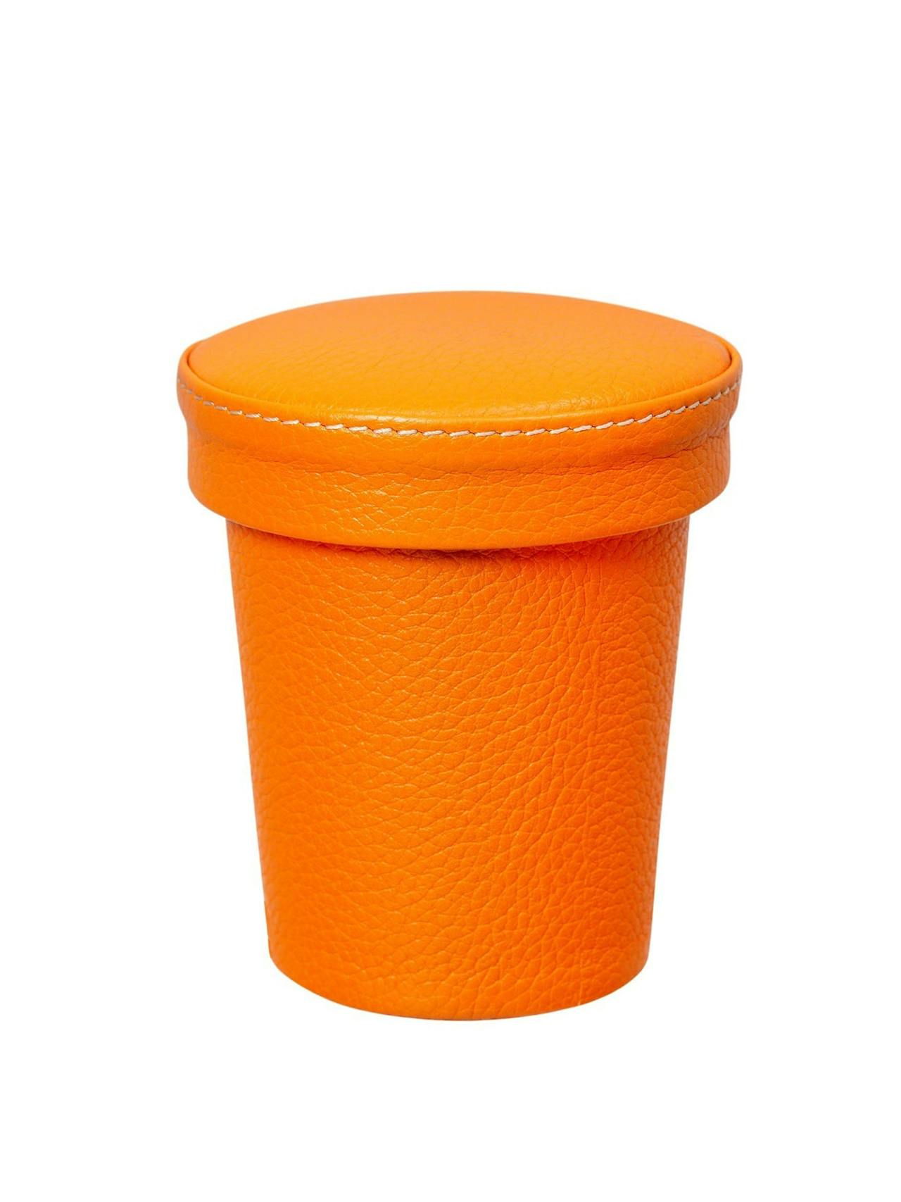 Chelsea leather dice cup in tangerine