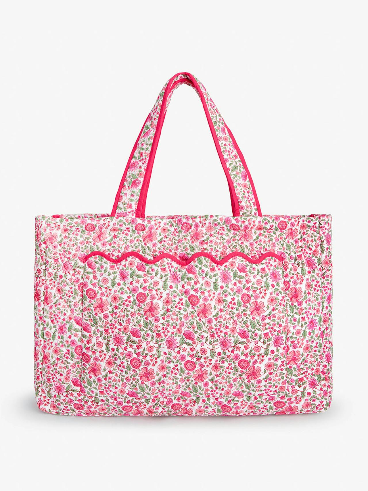 Hollyhock meadow quilted tote bag