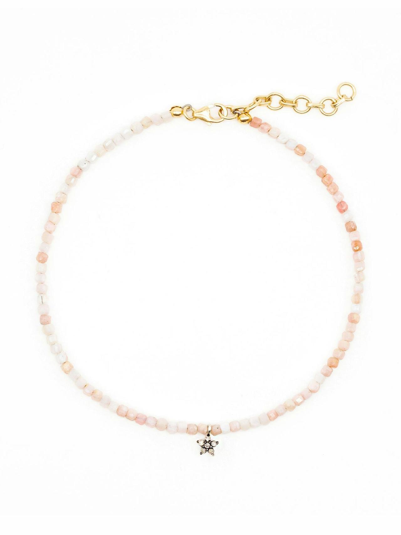 Diamond daisy and pink opal beaded anklet