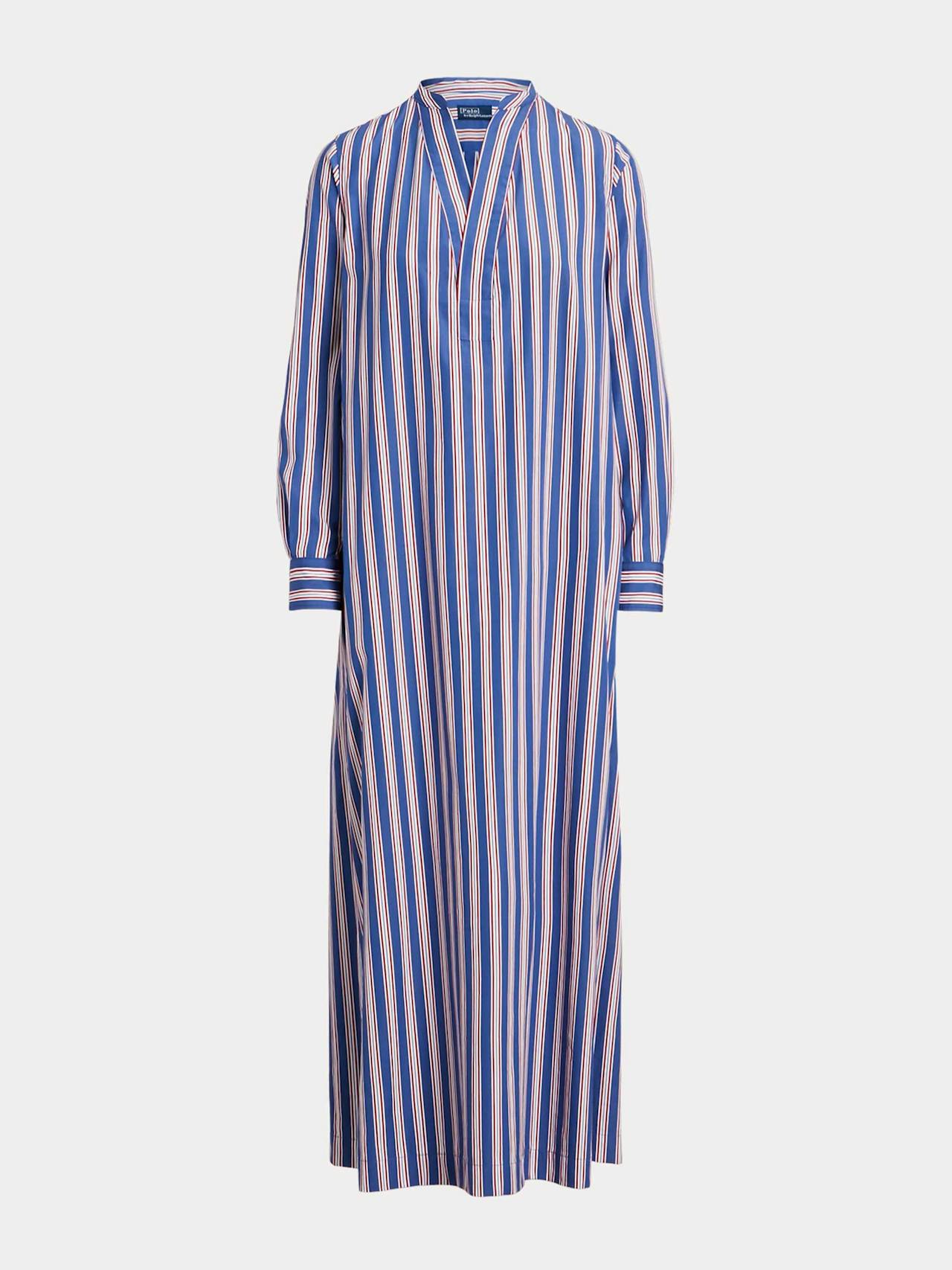 Striped cotton long-sleeve shirt dress
