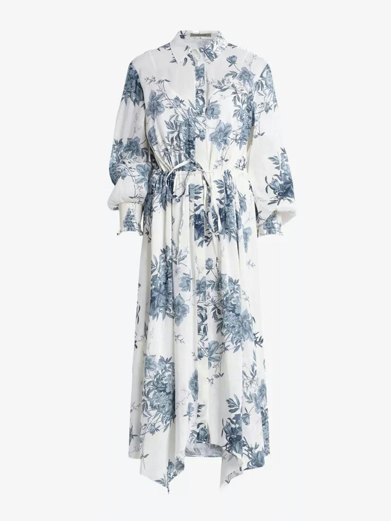 Skye Dekorah graphic-print asymmetric-hem silk and linen-blend midi dress