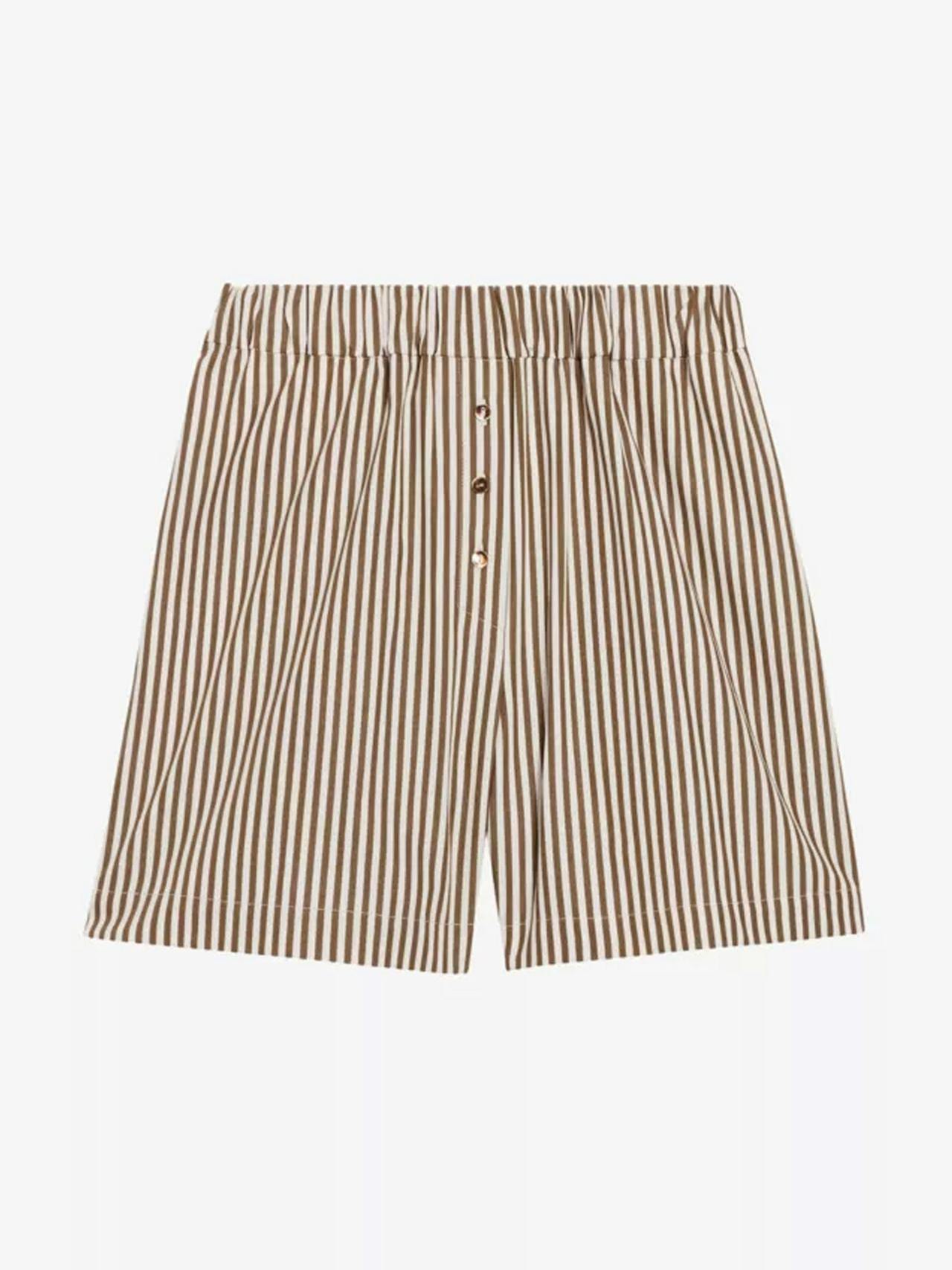 Striped elasticated high-rise cotton shorts