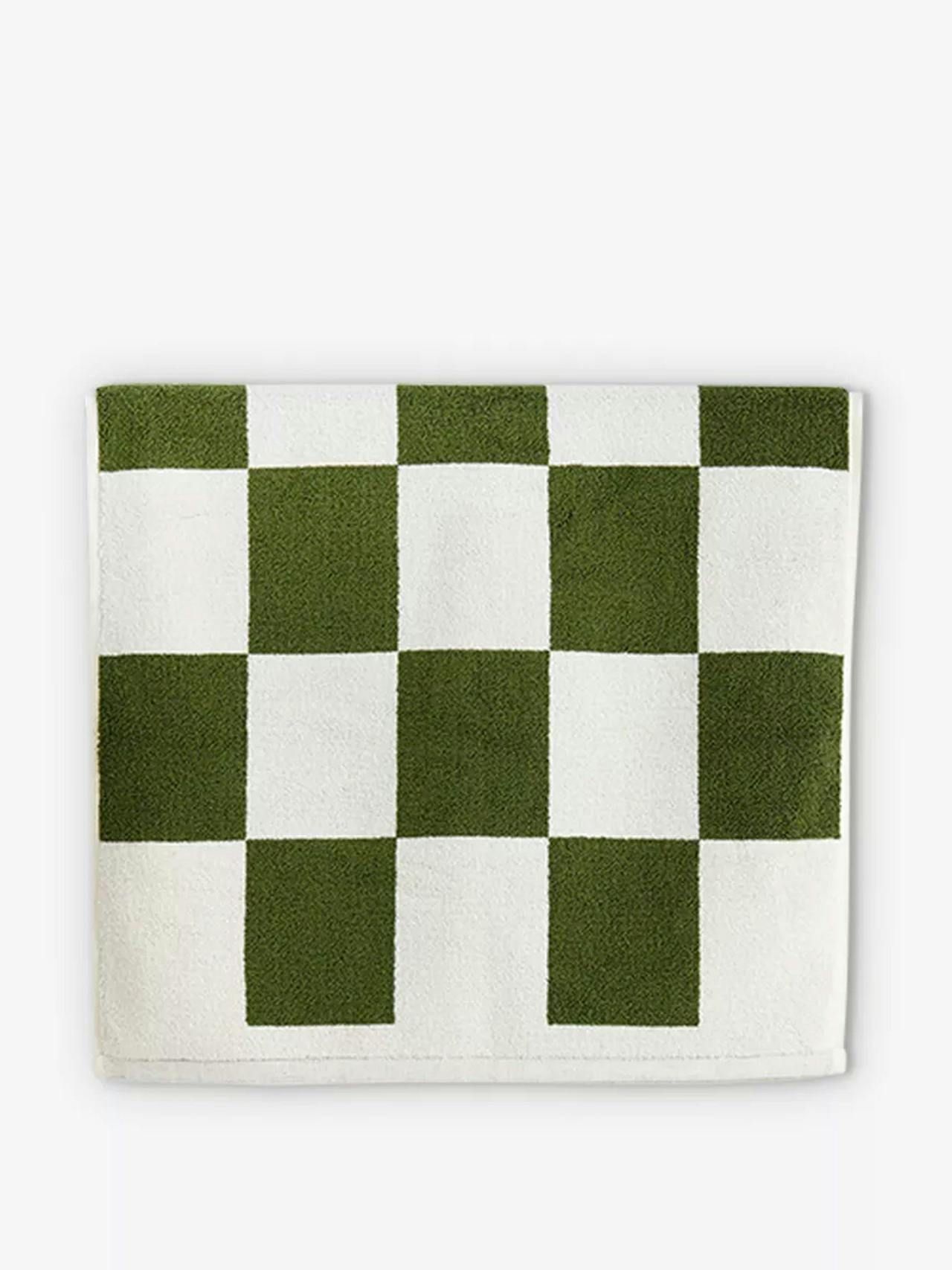 Check-pattern cotton bath mat
