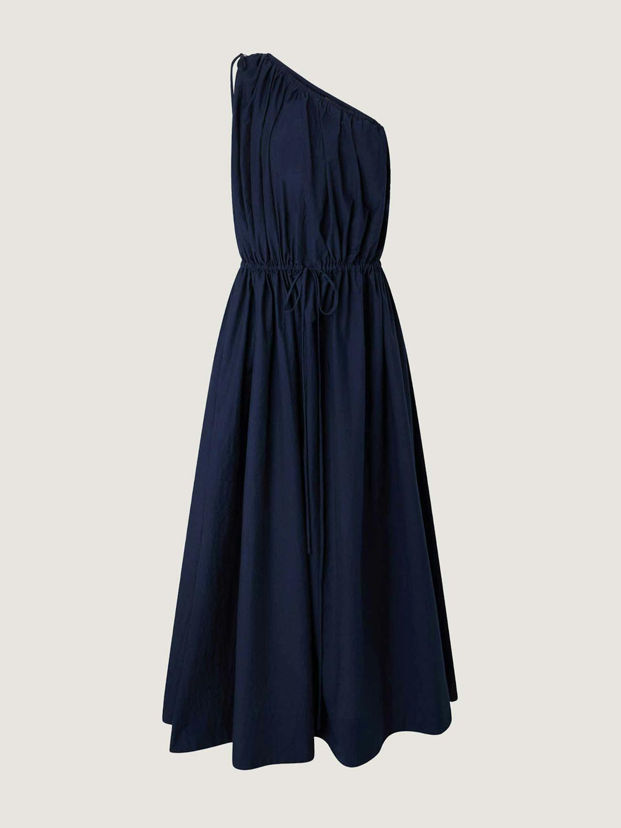 Ashley asymmetrical crinkled blue poplin maxi dress