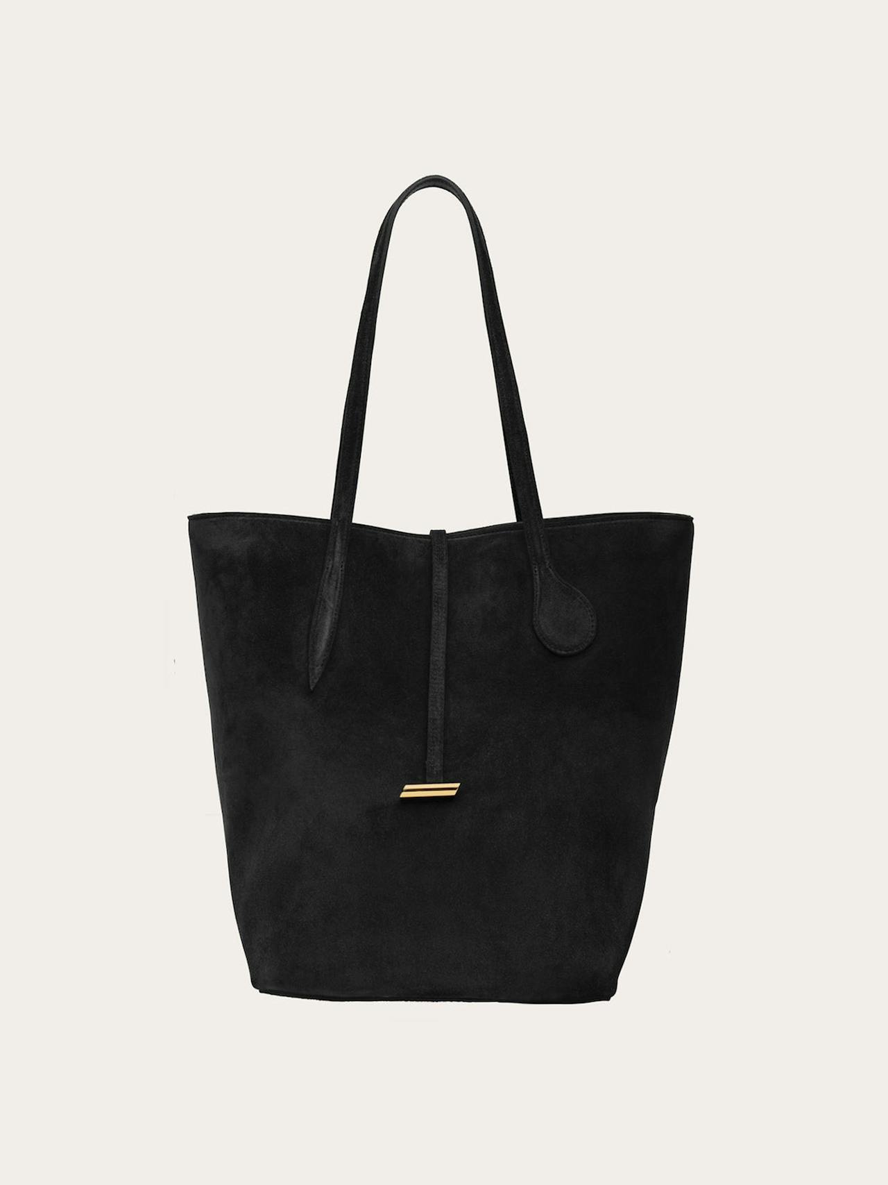Tall black suede Sprout tote bag