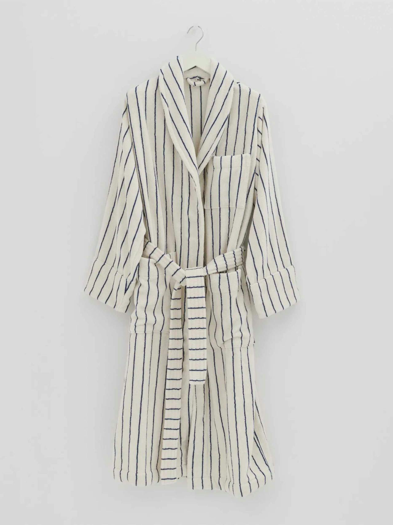 Blue striped organic cotton bathrobe