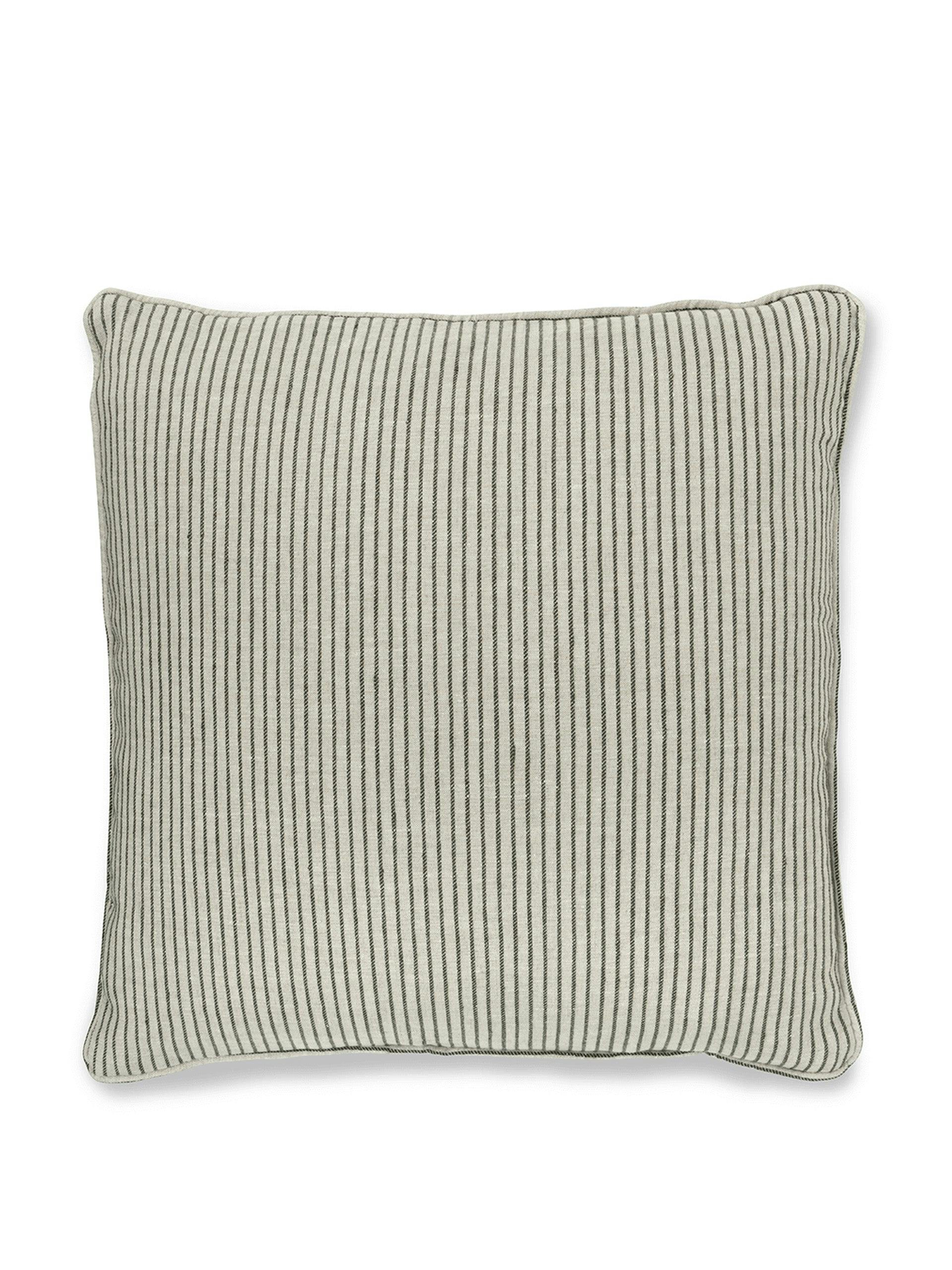 Textured stripe cushion in charcoal and natural with self trim