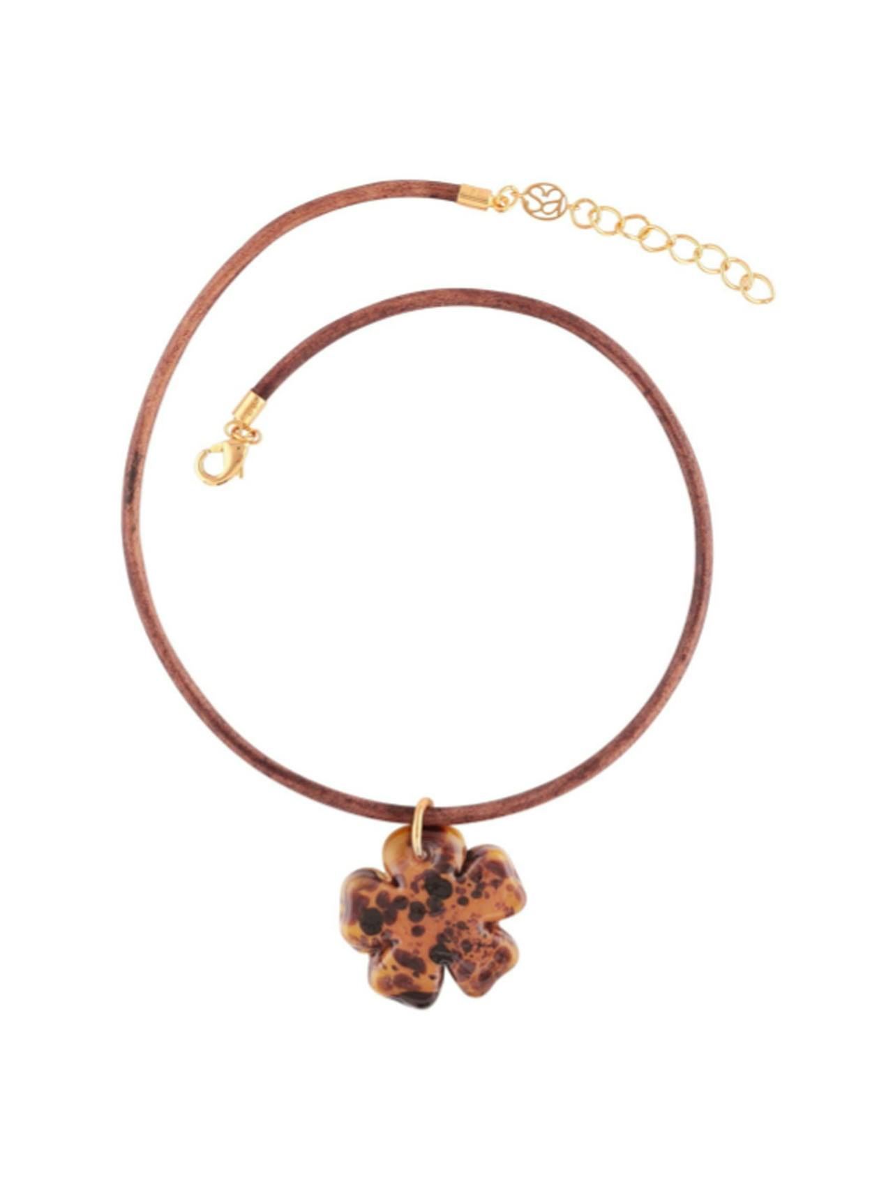 Mustard clover leather cord necklace