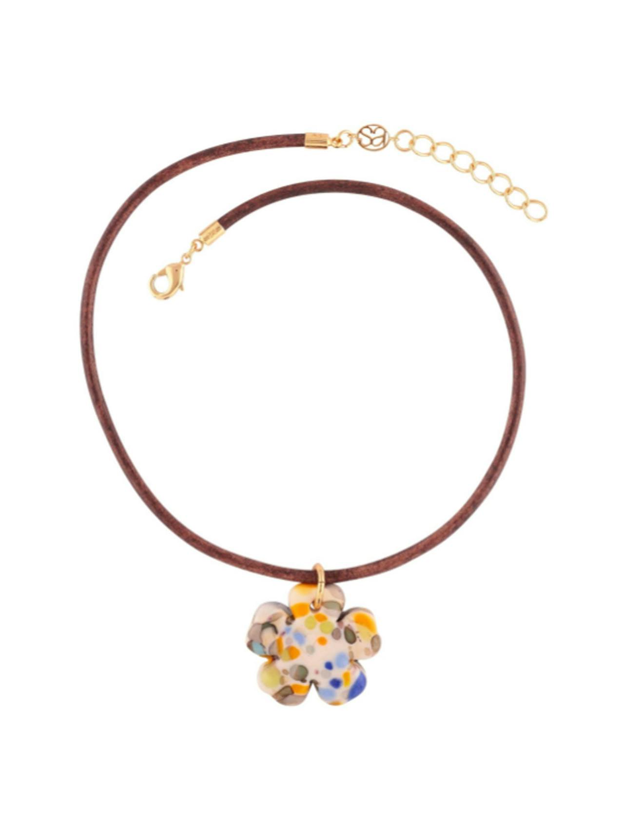 Multicolour clover leather cord necklace