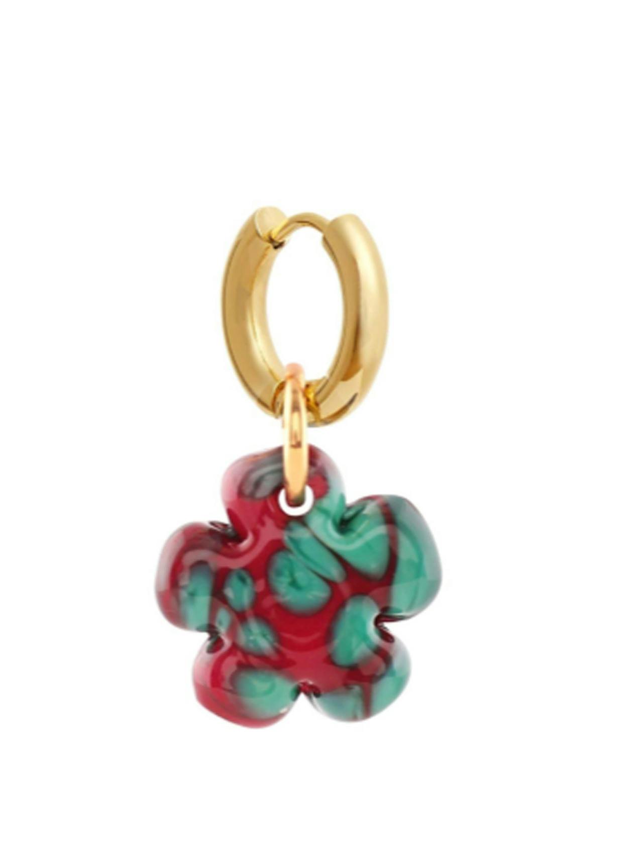 Red and turquoise glass clover earring