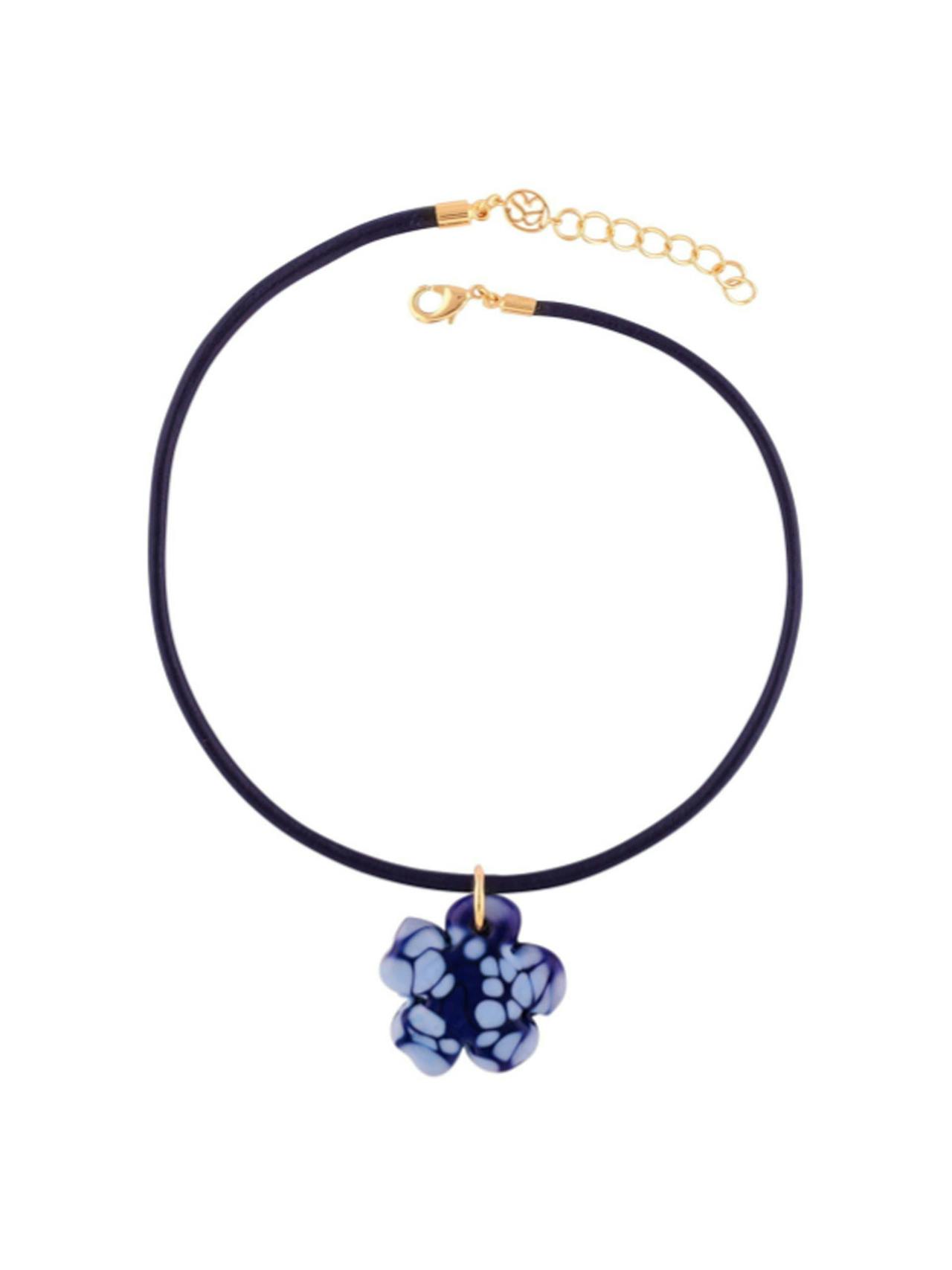 Blue clover leather cord necklace