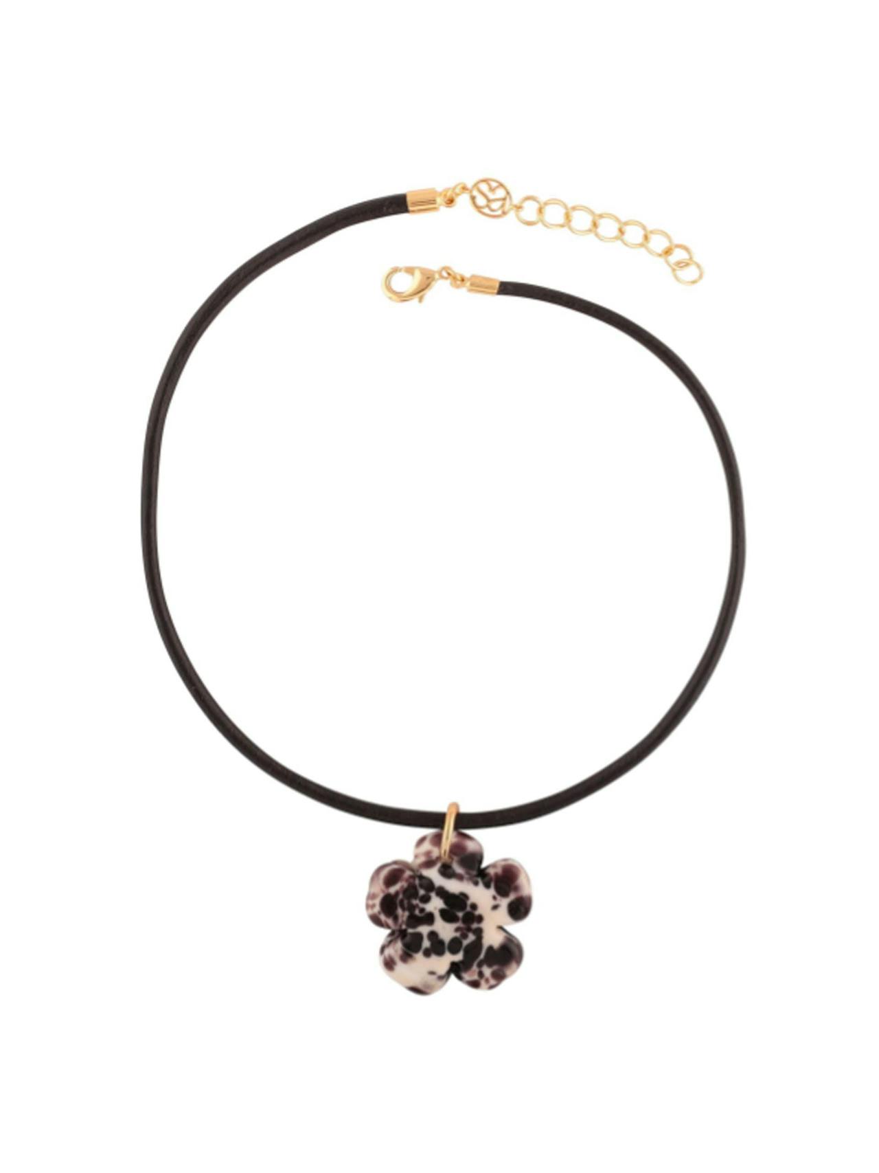 Black and white clover leather cord necklace