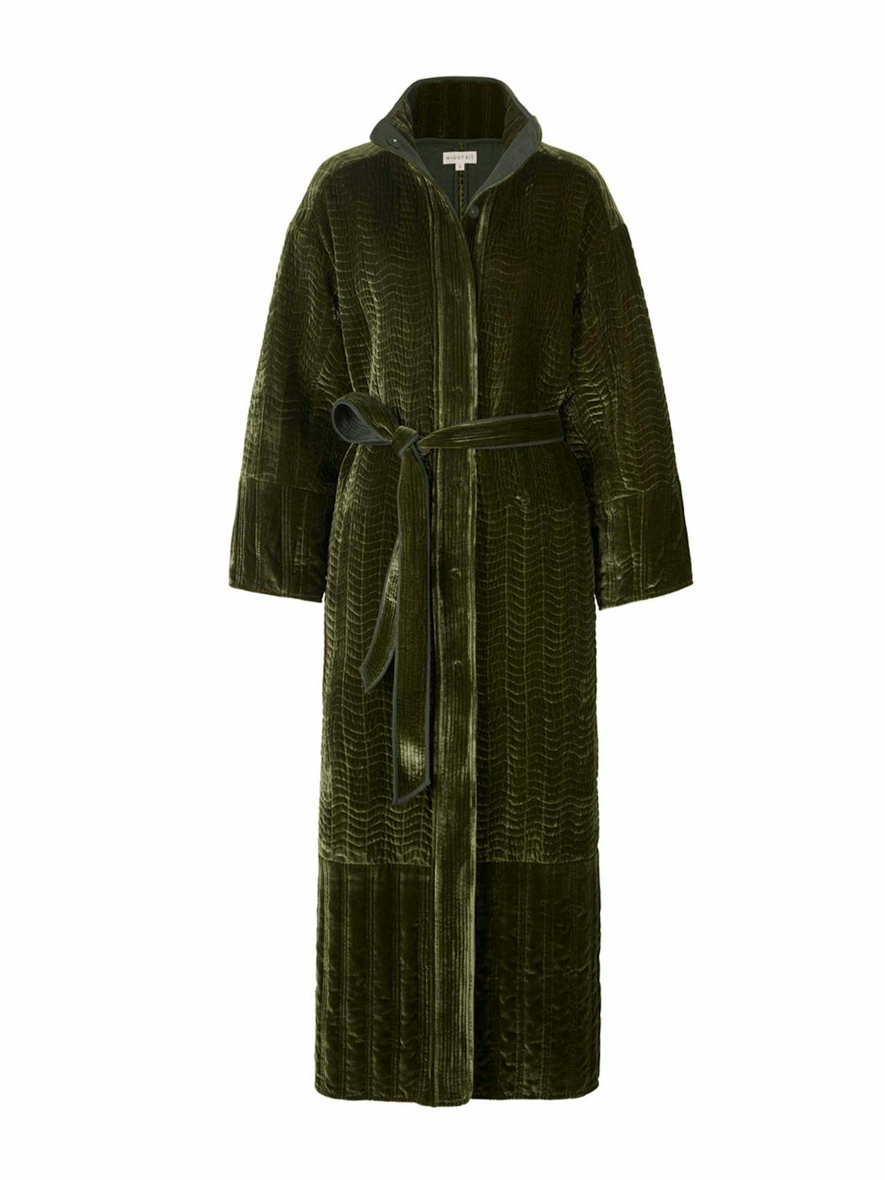 Green velvet quilted coat