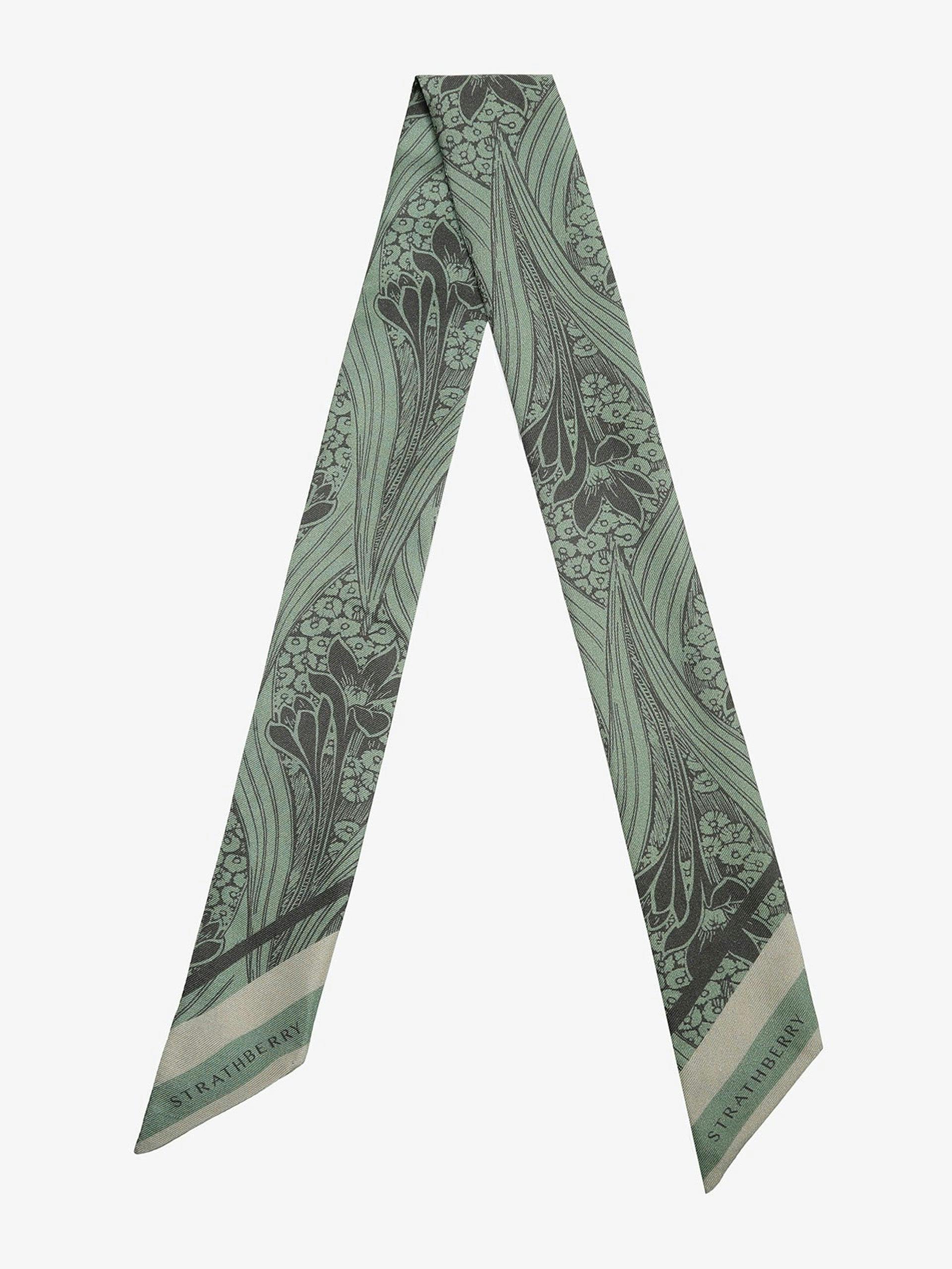 Sage wallpaper pattern silk skinny scarf