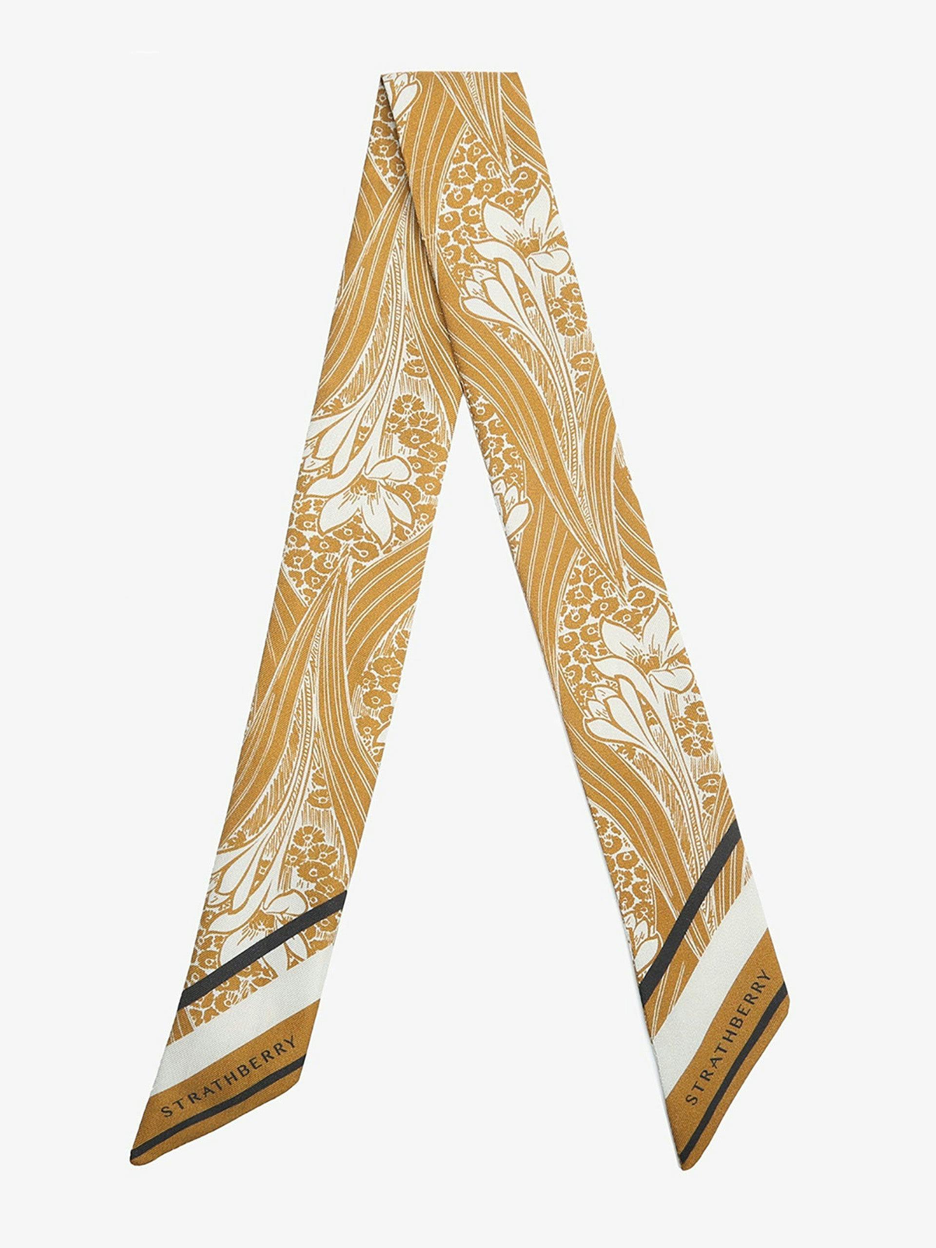 Mustard wallpaper pattern silk skinny scarf