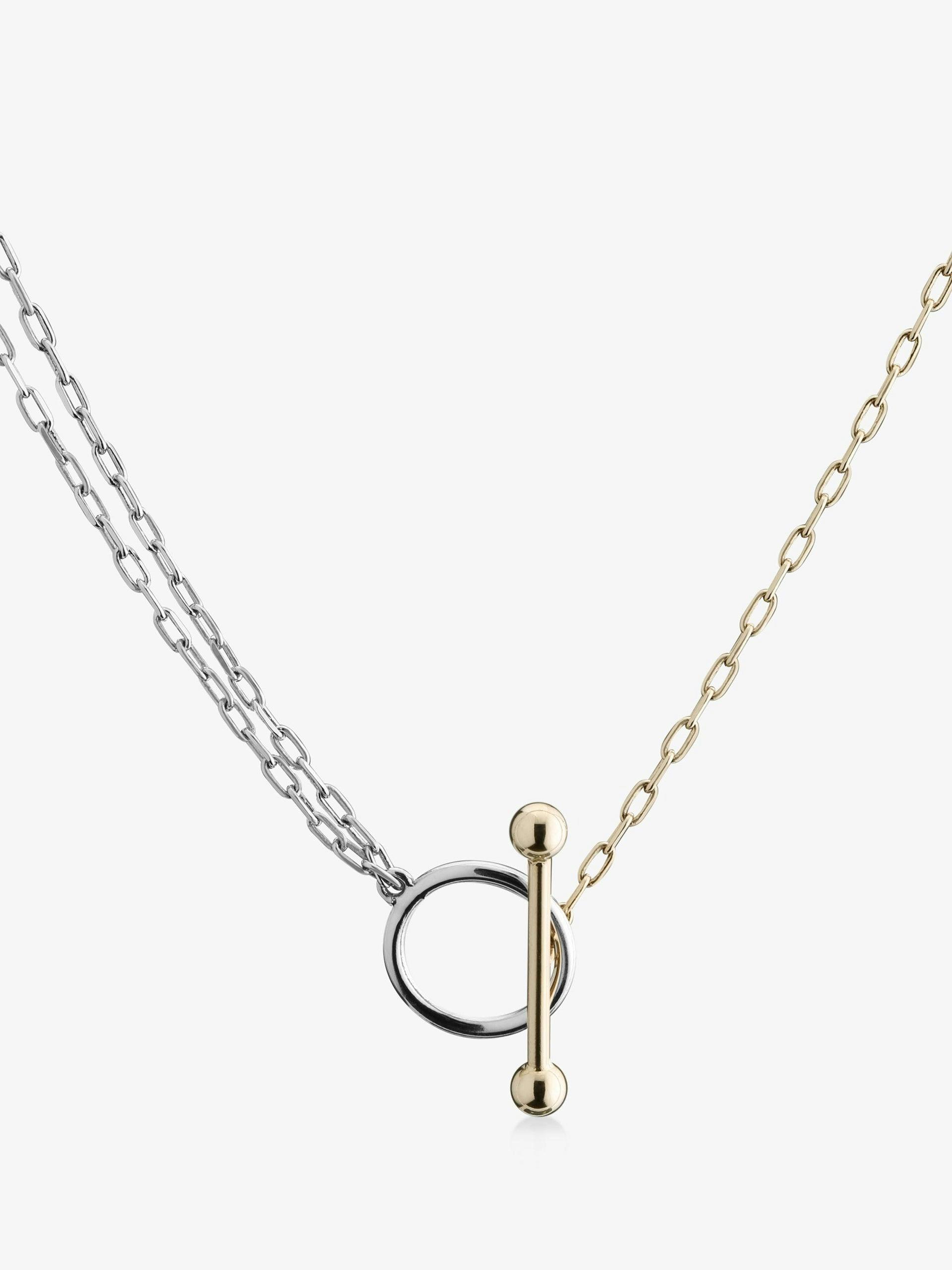 Gold and silver T-bar dual chain necklace