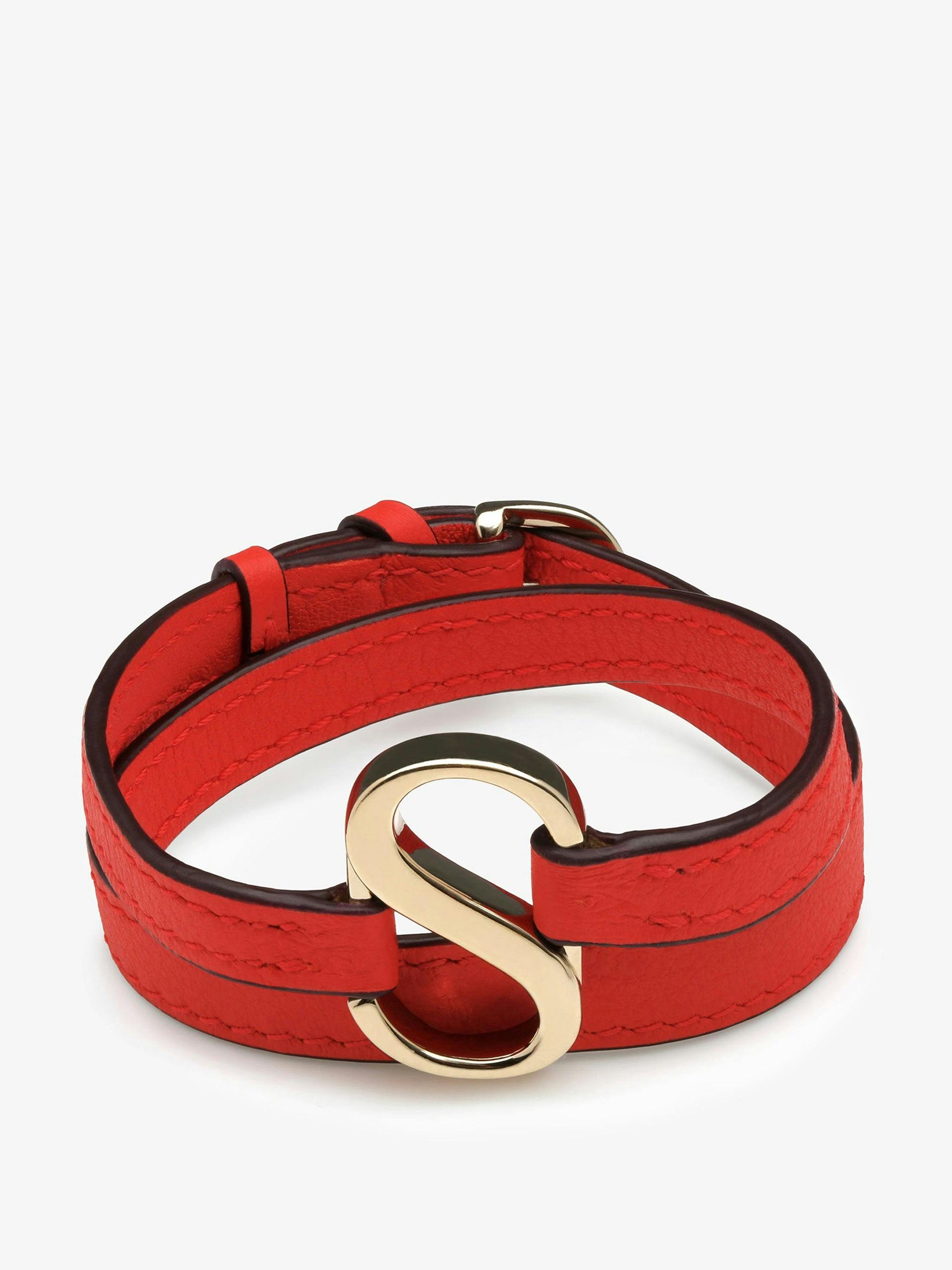 Gold S red leather bracelet