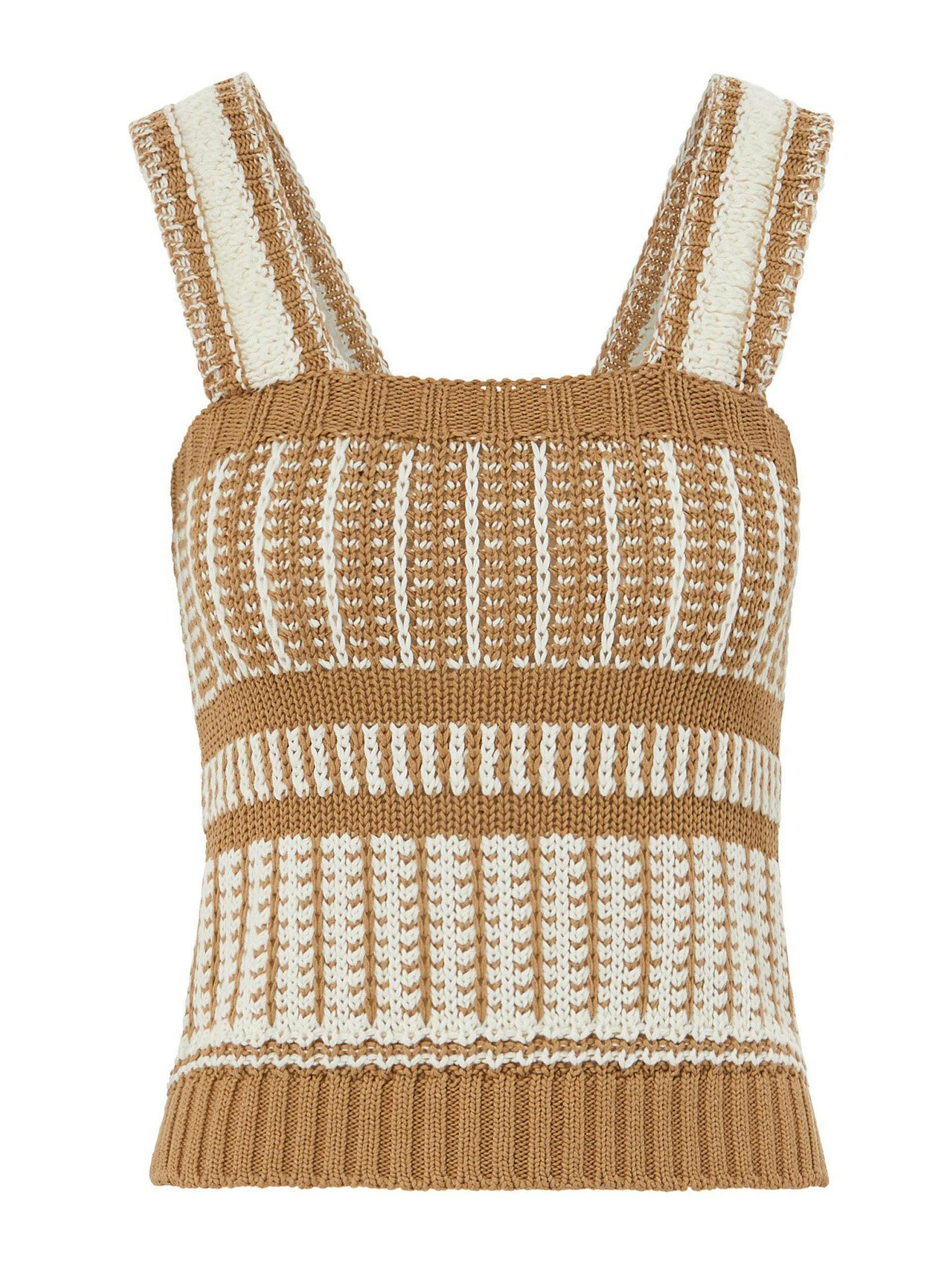 Beige and white knit tank top