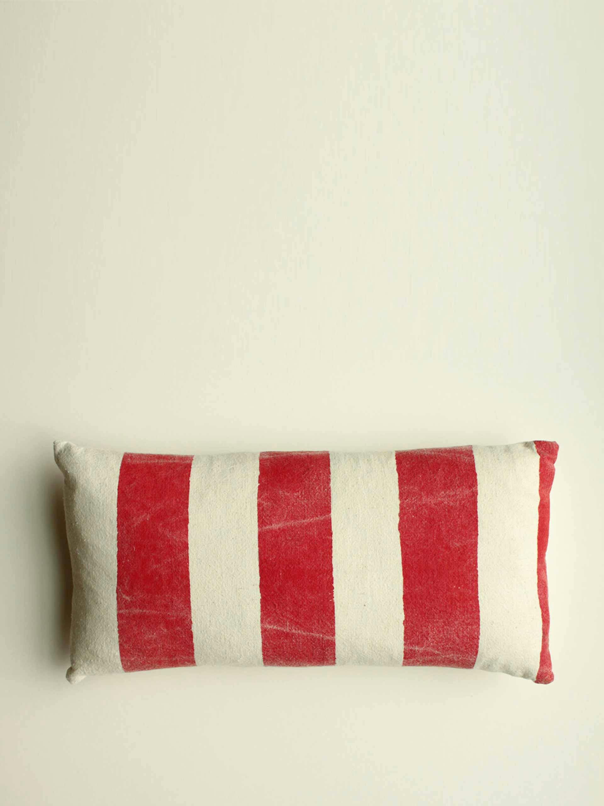 Red oblong striped mini cushion