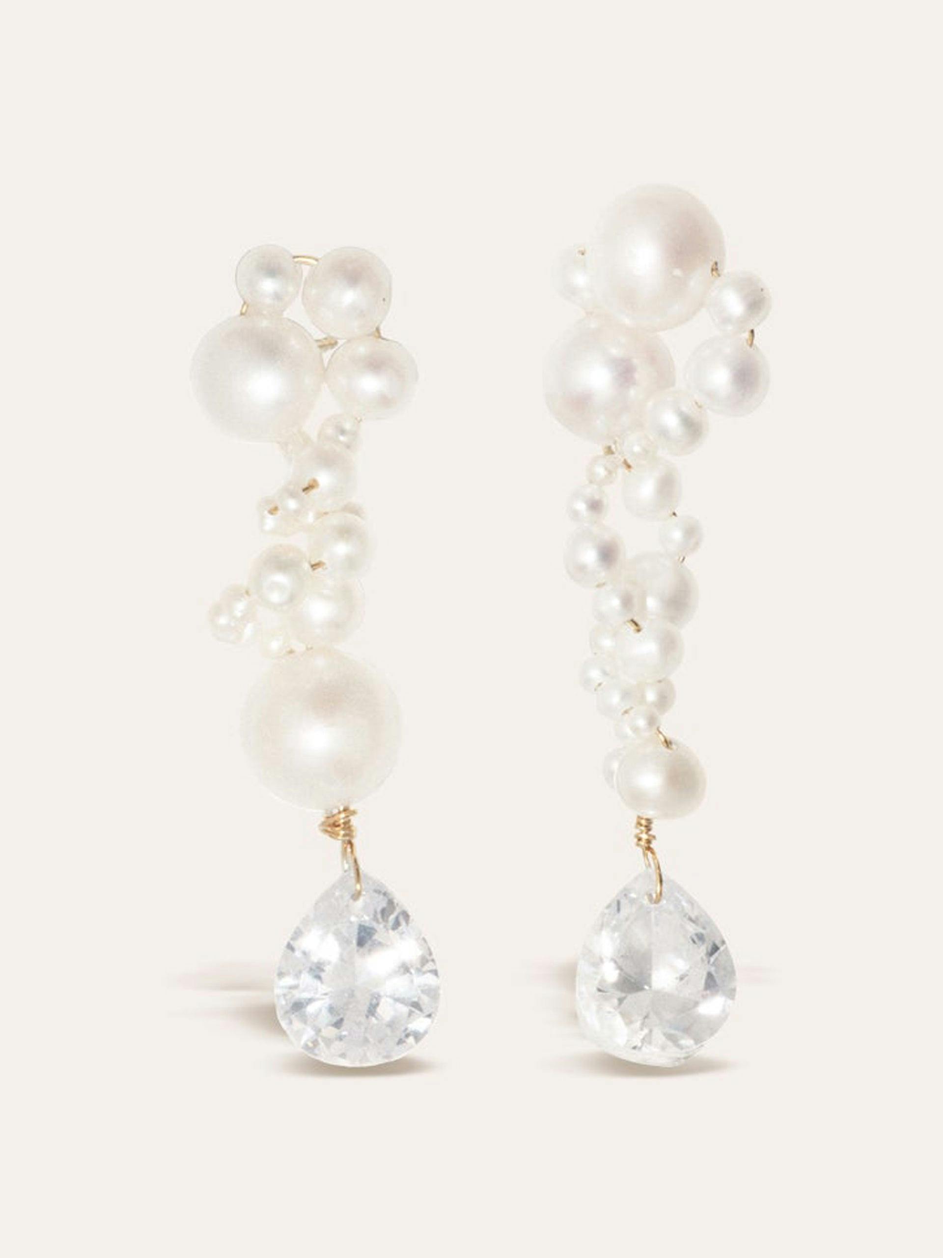 "Past in a Future Tense" pearl and zirconia gold vermeil earrings