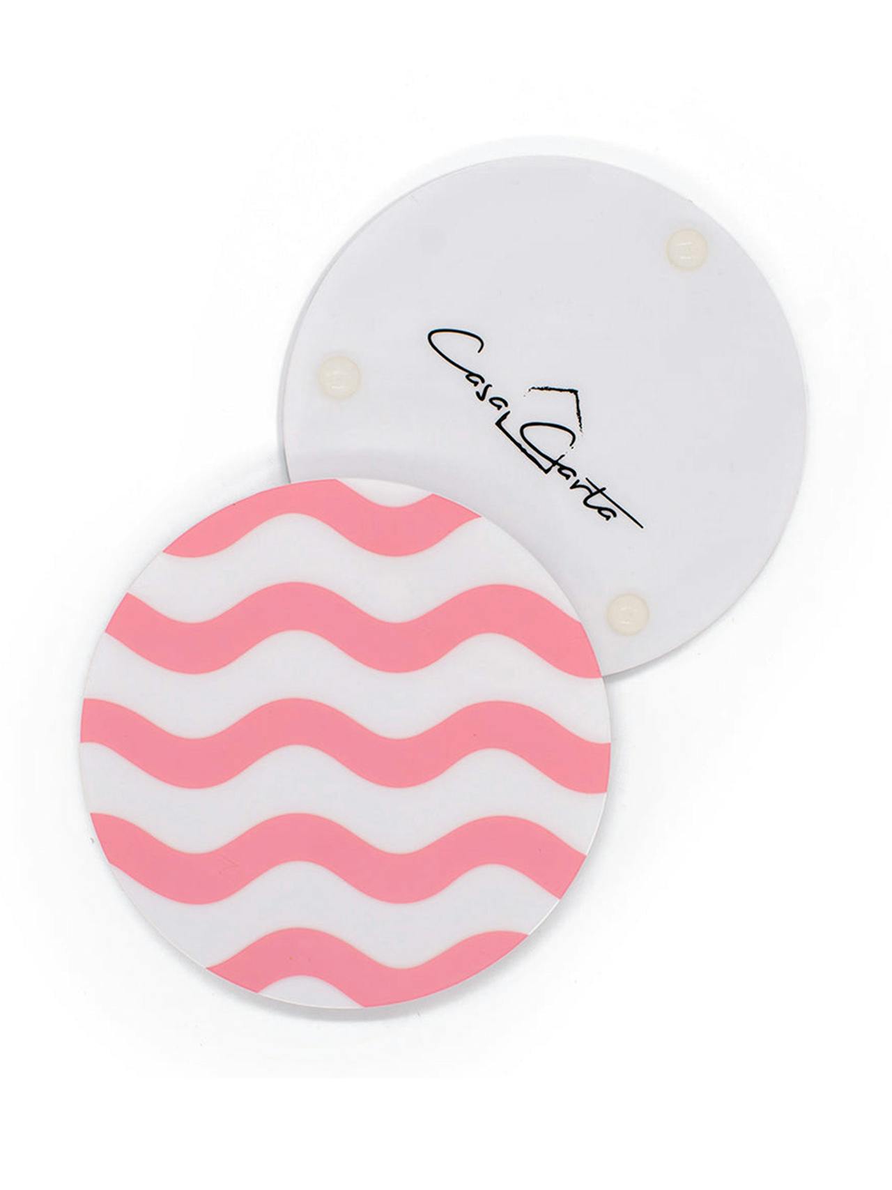 Set of 4 pink and white round coasters