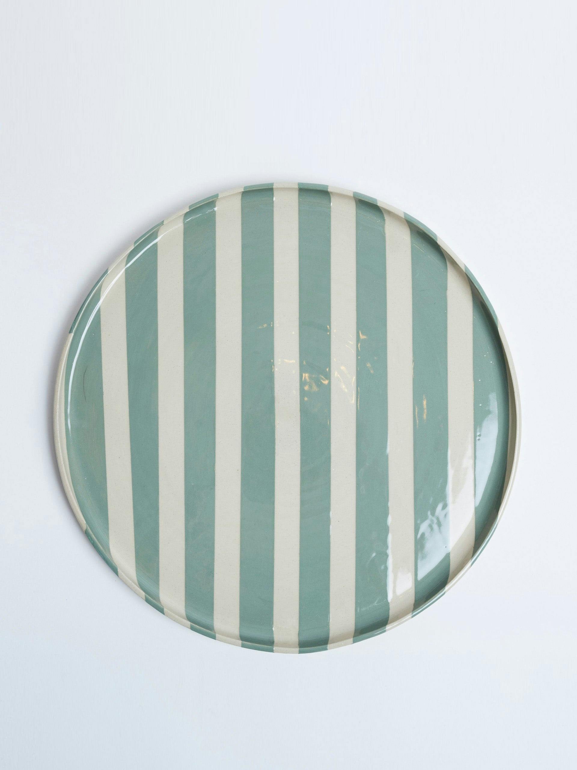Green stripe serving platter