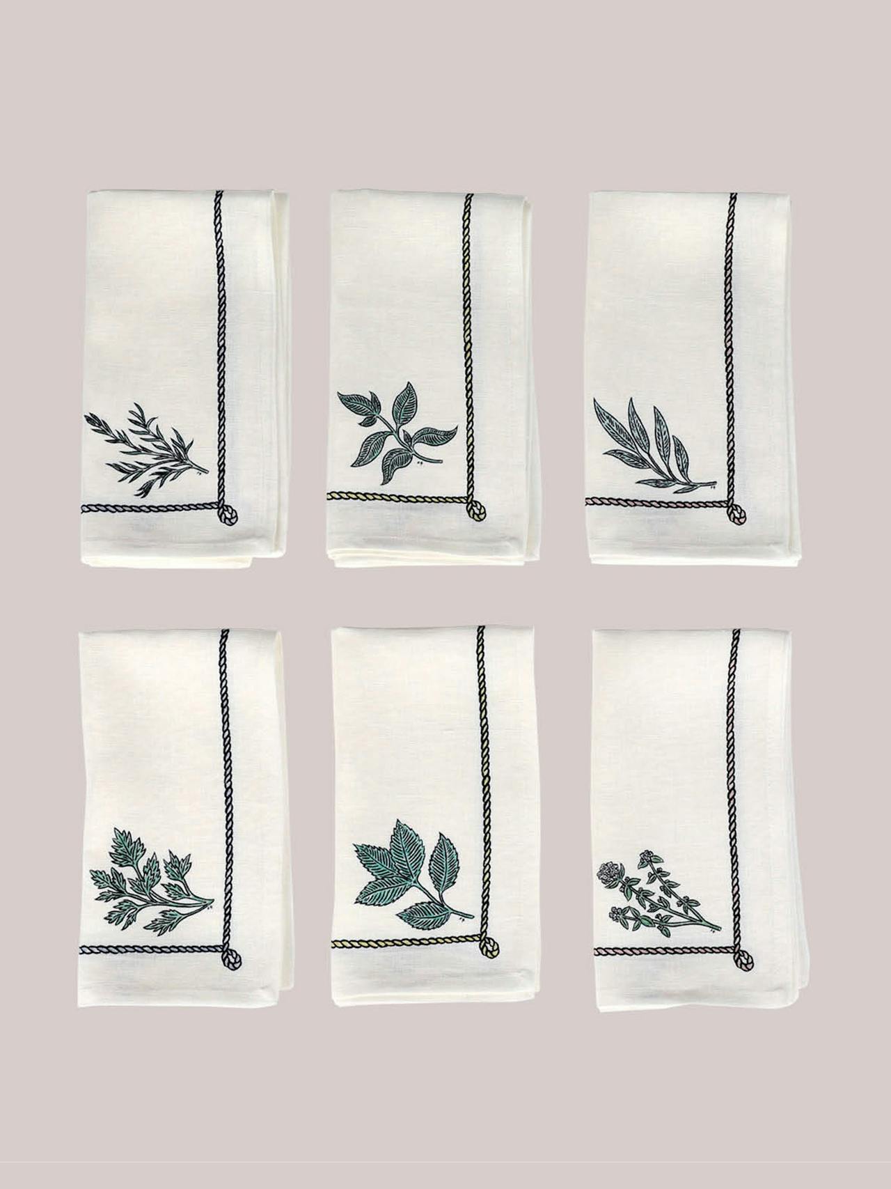 Polkra x Fee Greening set of 6 garden herbs collection linen napkins