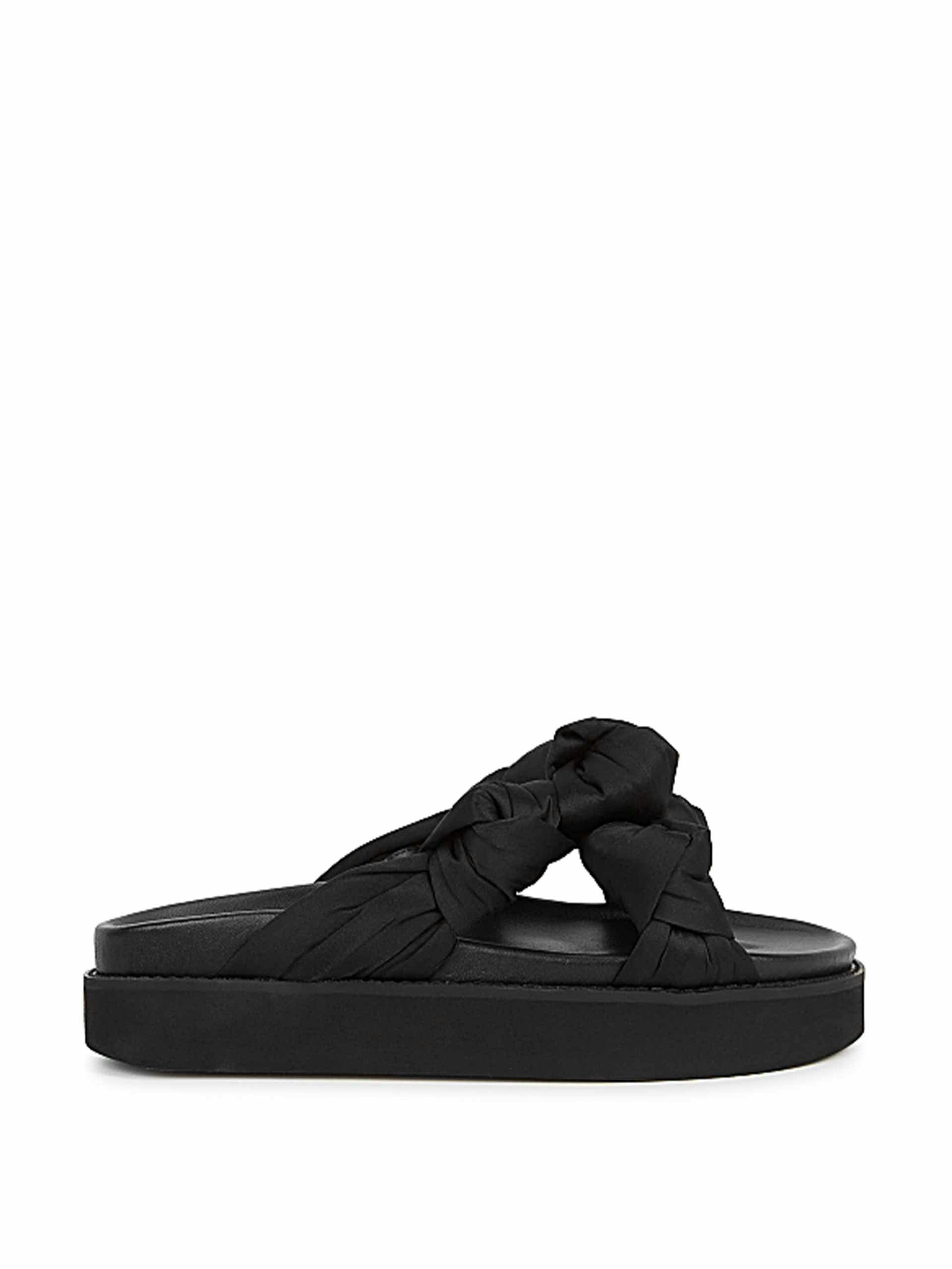 Black satin platform sandals