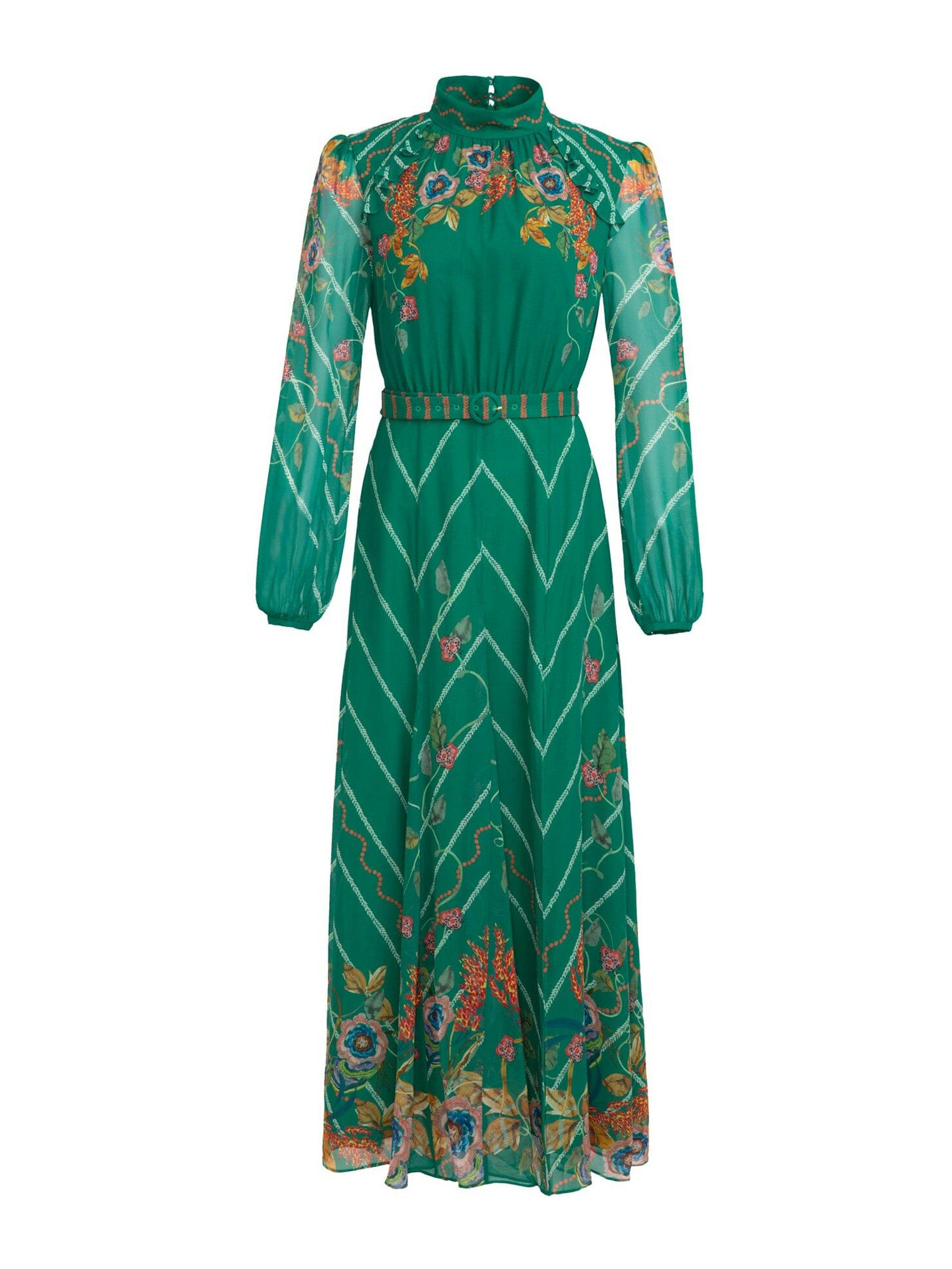 Jacqui B dress in emerald barley