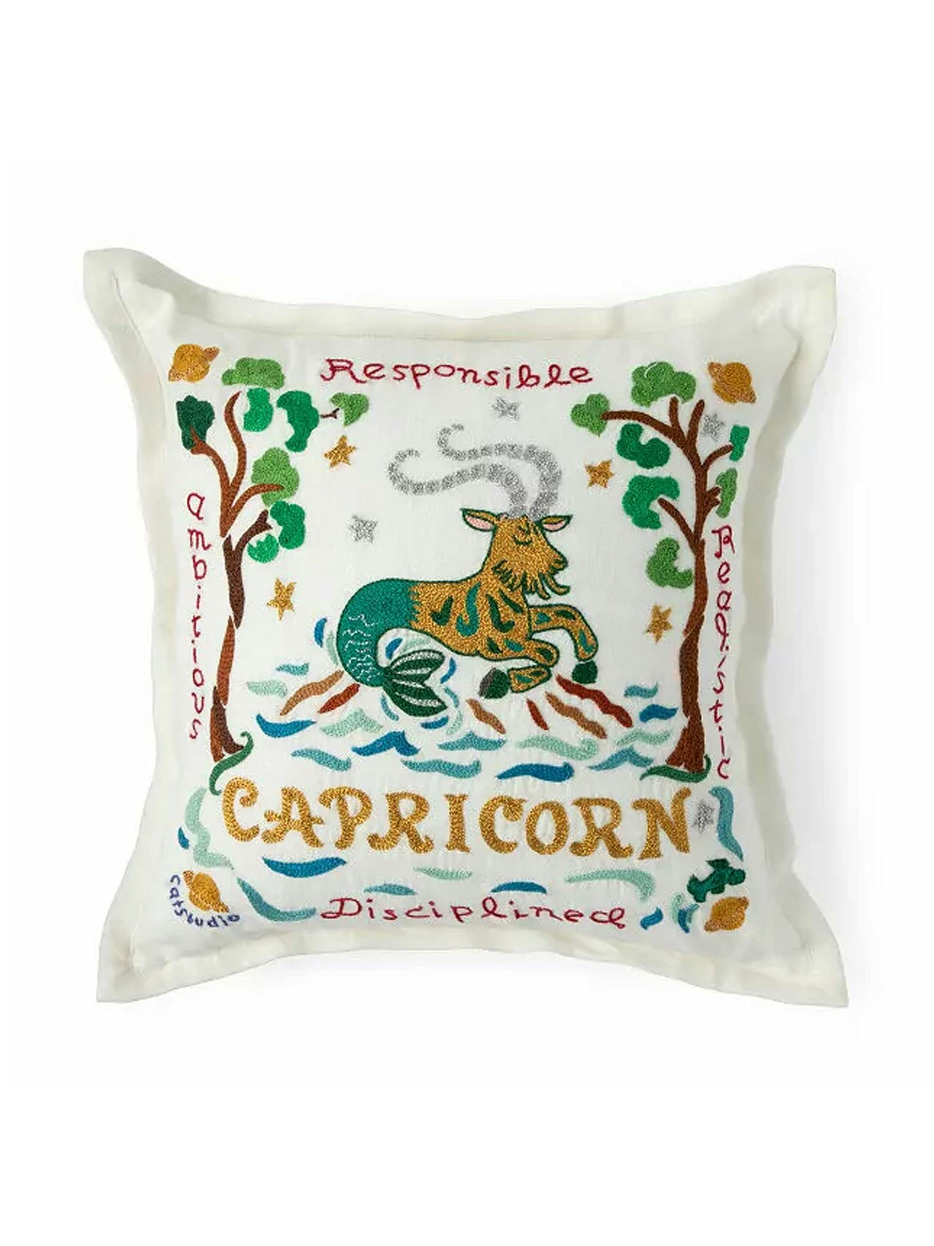 Hand-embroidered astrology cushion