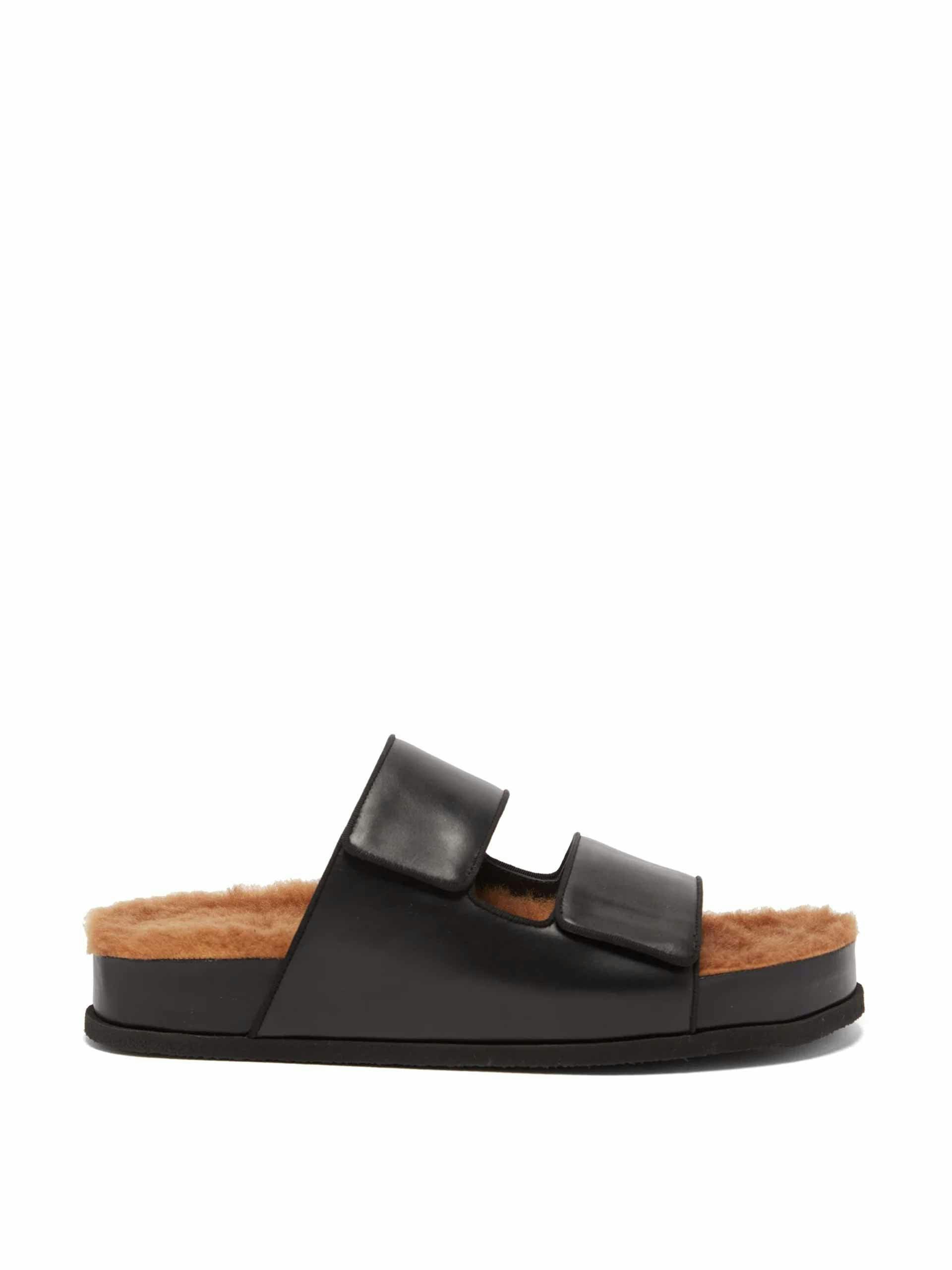 Shearling-lined leather slides