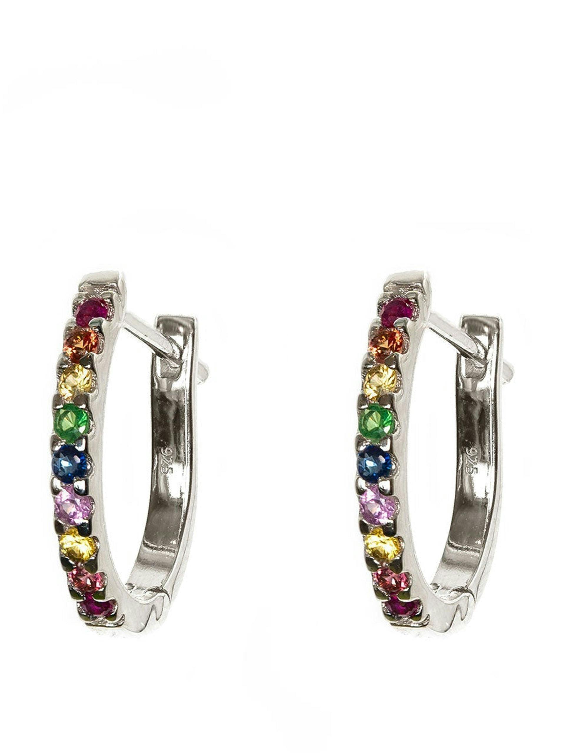 Mixed stone rainbow and silver huggie hoops