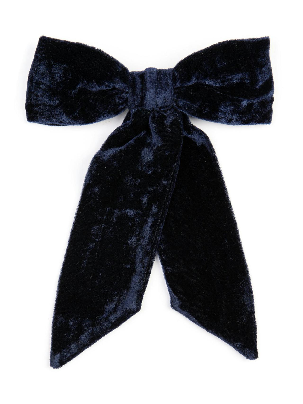 Navy velvet bow hair clip