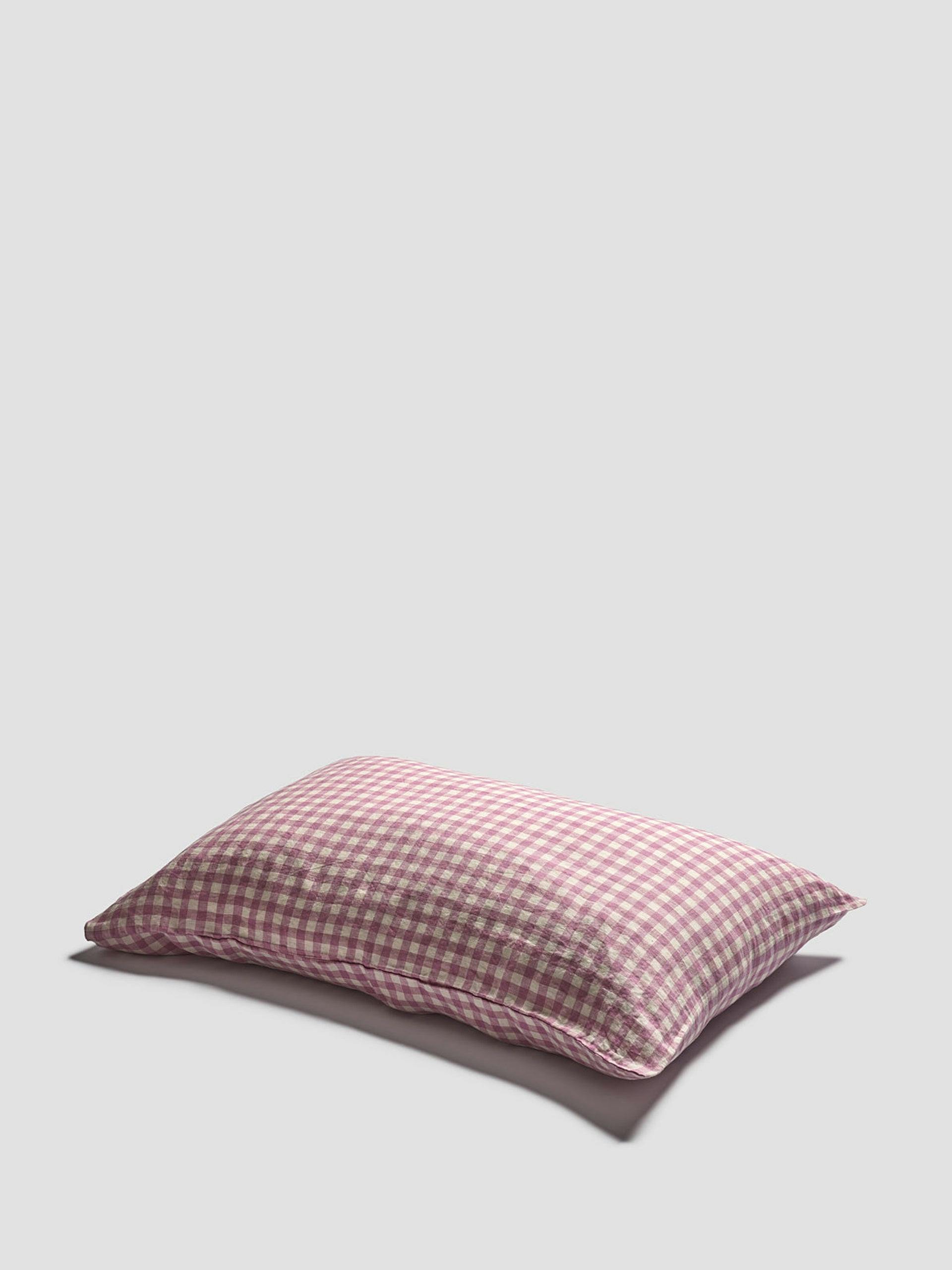 Orchid gingham linen pillowcases (set of 2)