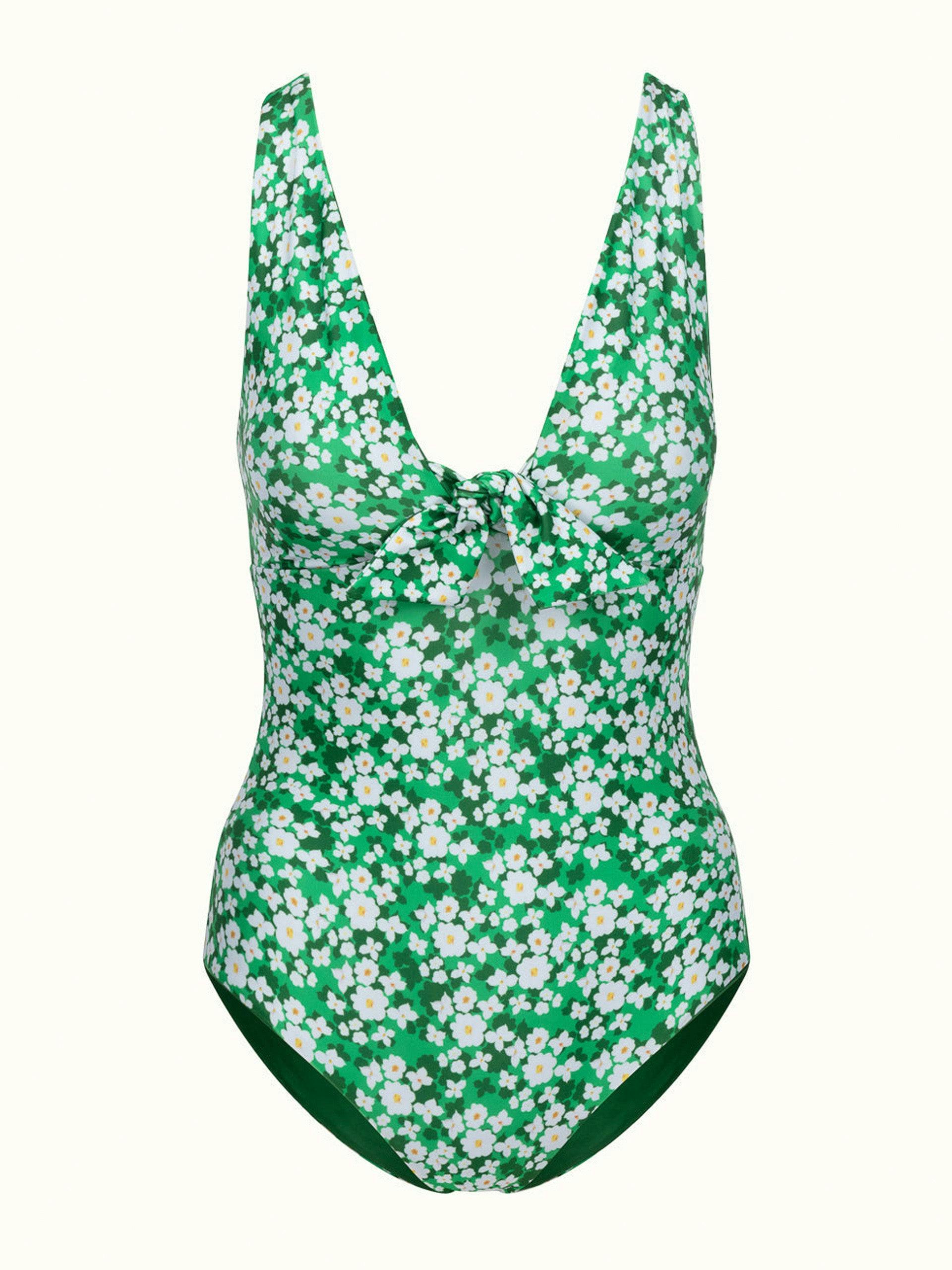 Green and white pallas bow tie swimsuit