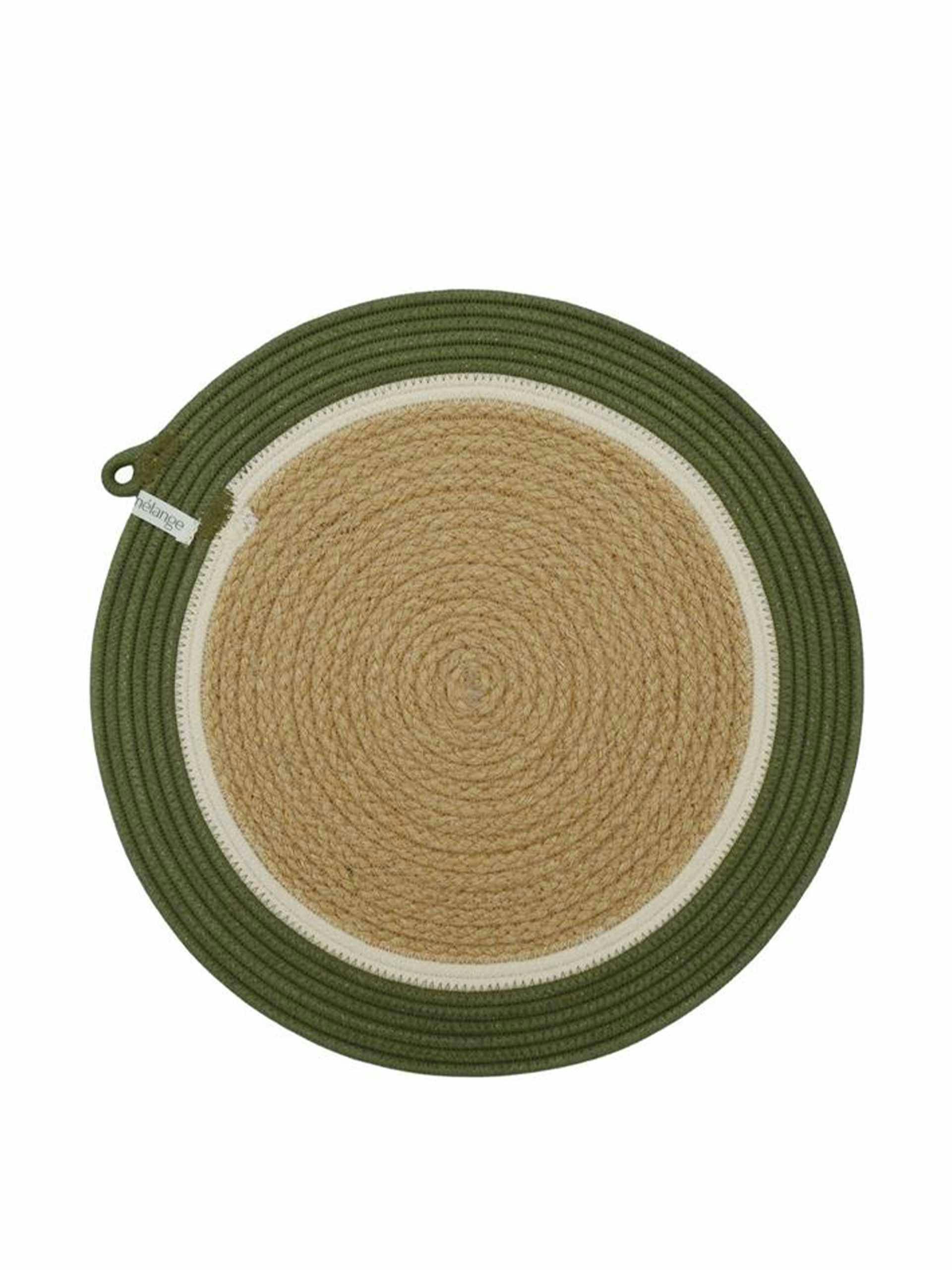 Jute placemat with olive green border