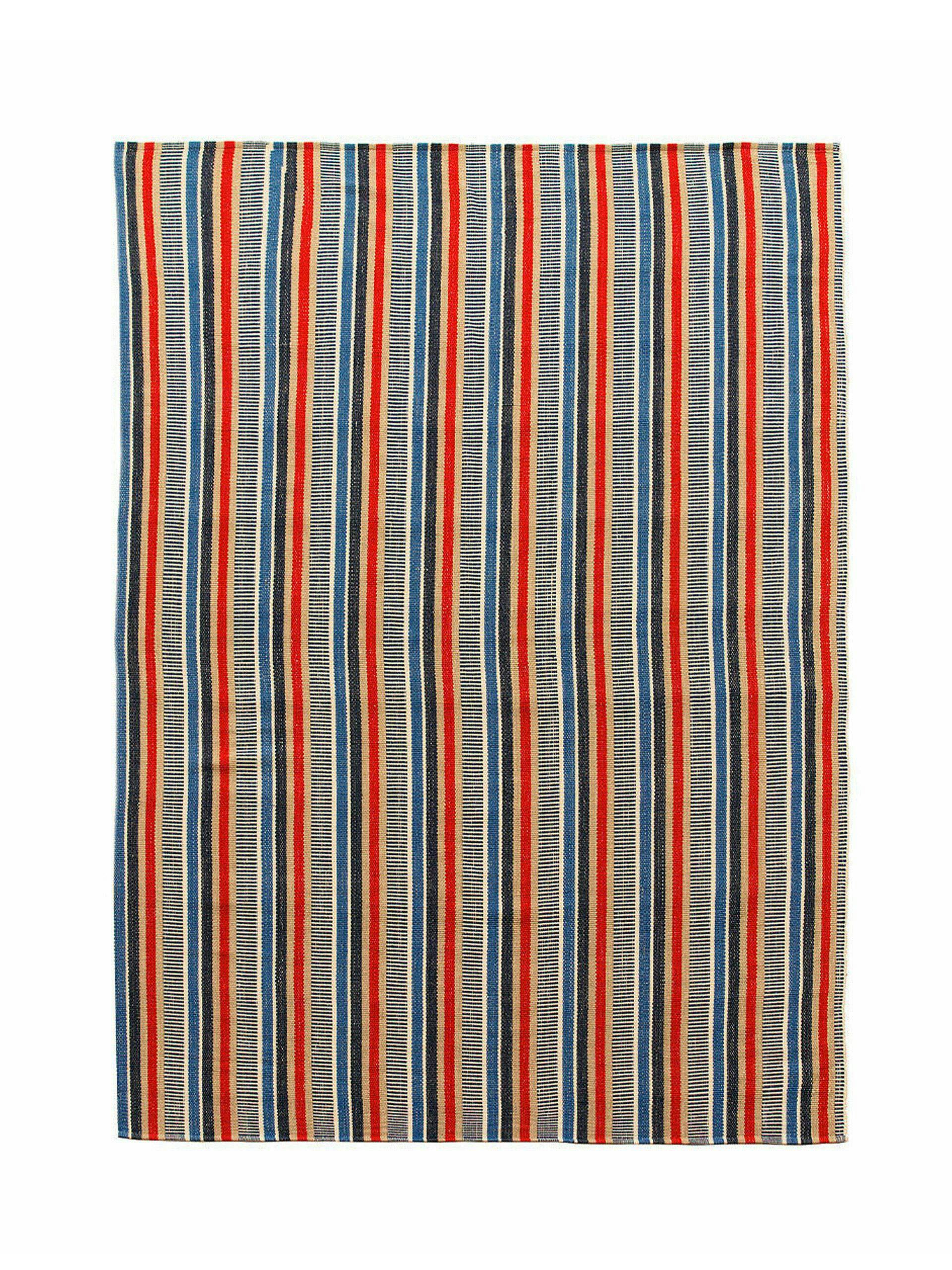 Woven stripe rug in blue/red